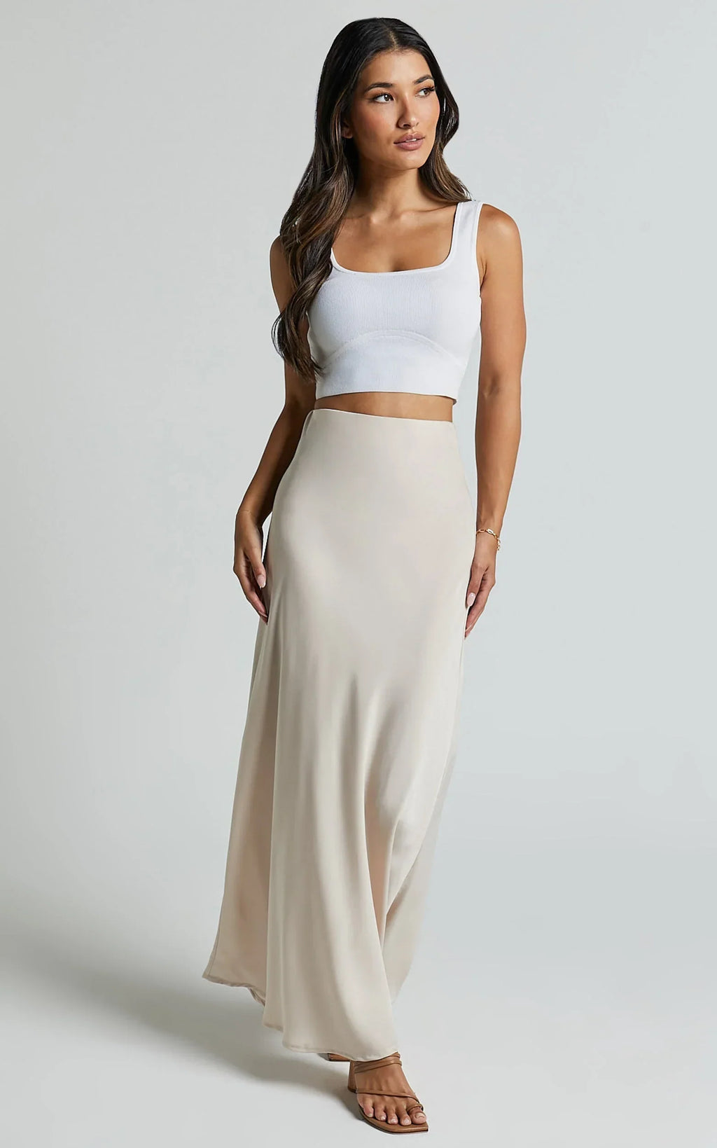 Amari Maxi Skirt - High Waisted Bias Cut Skirt in Oyster
