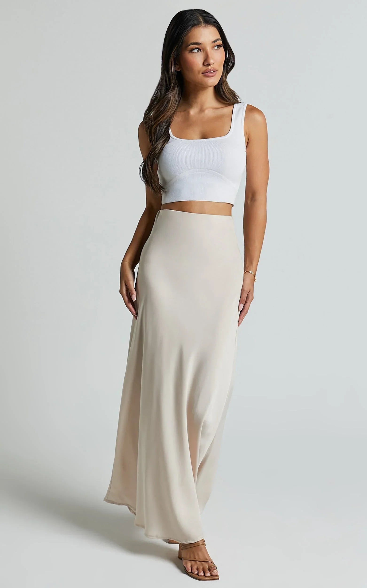Amari Maxi Skirt - High Waisted Bias Cut Skirt in Oyster