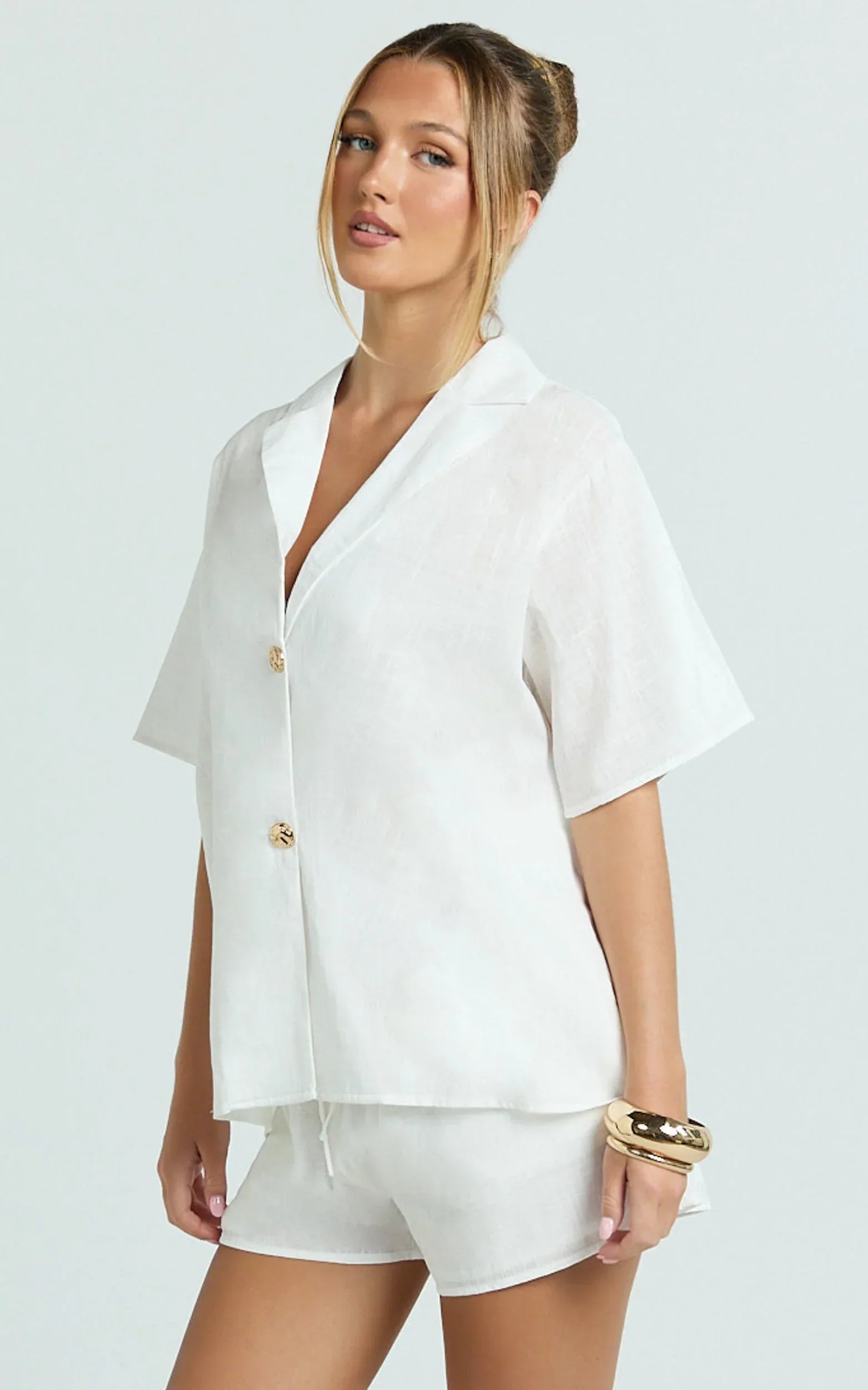 Iris Two Piece Set - Relaxed Shirt and Short Set in White