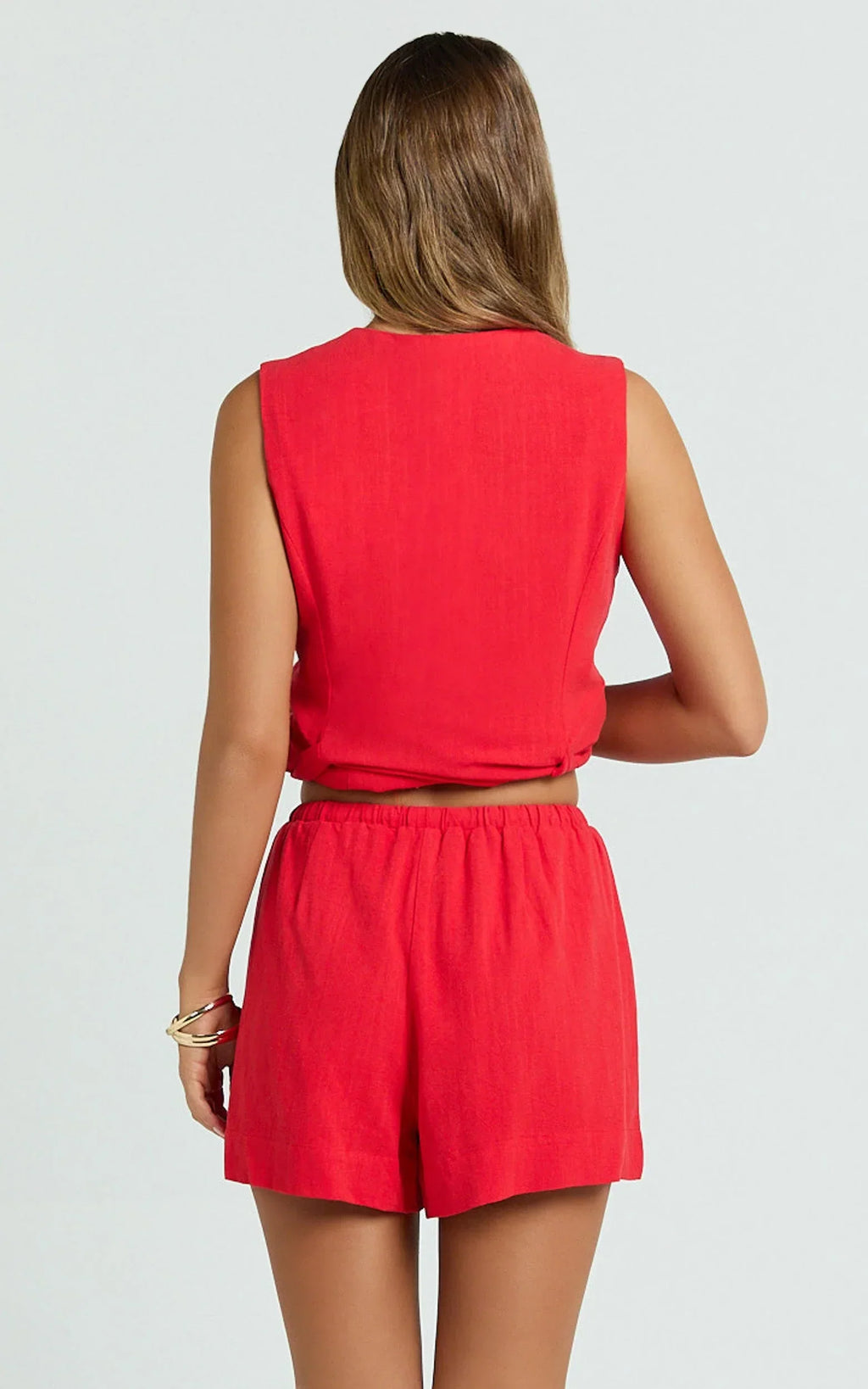 Olivia Shorts - Drawstring Relaxed Linen Shorts in Red