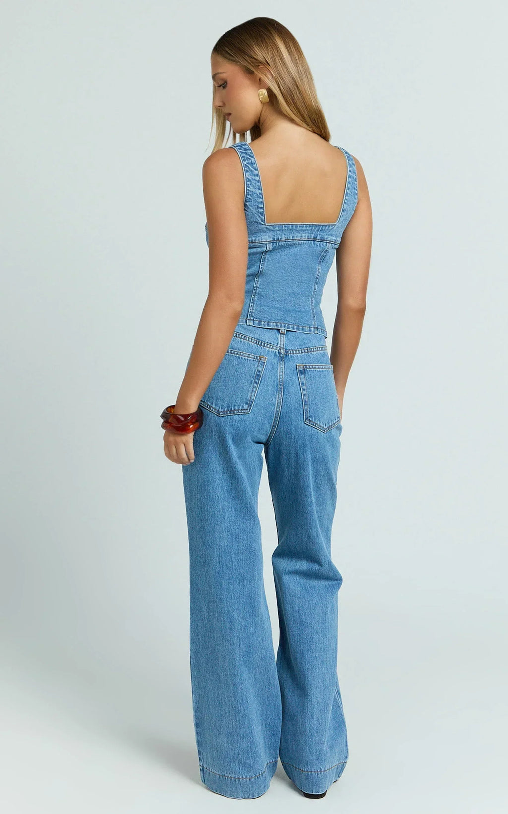 Emman Jeans - High Waisted Cotton Wide Leg Denim Jeans in Mid Blue