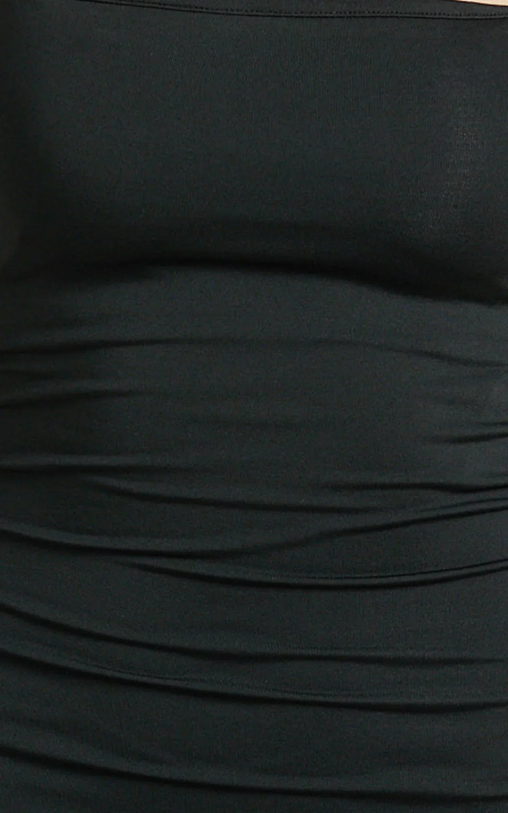 Edna Maxi Dress - Straight Neck A Line Maxi Dress in Black