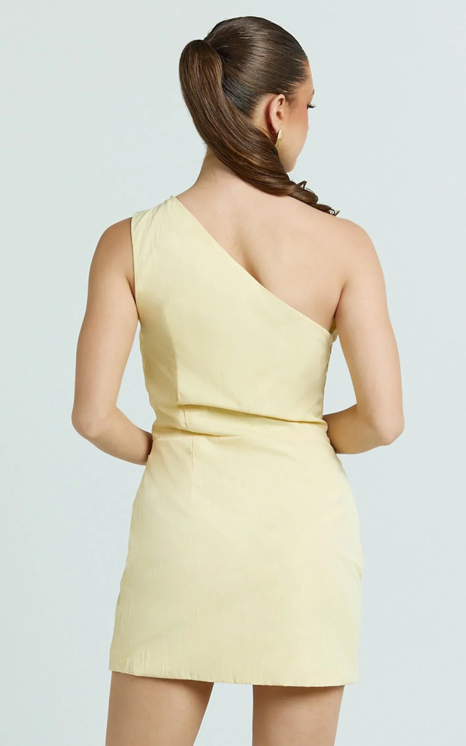 Finn Mini Dress - One Shoulder Gathered Bodice Dress in Lemon