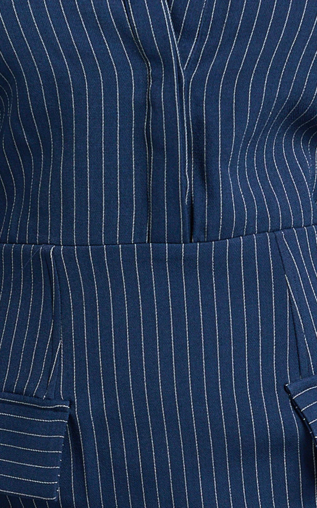 Ophelia Midi Dress - Collared Pinstripe Long Sleeve Fitted Dress in Navy