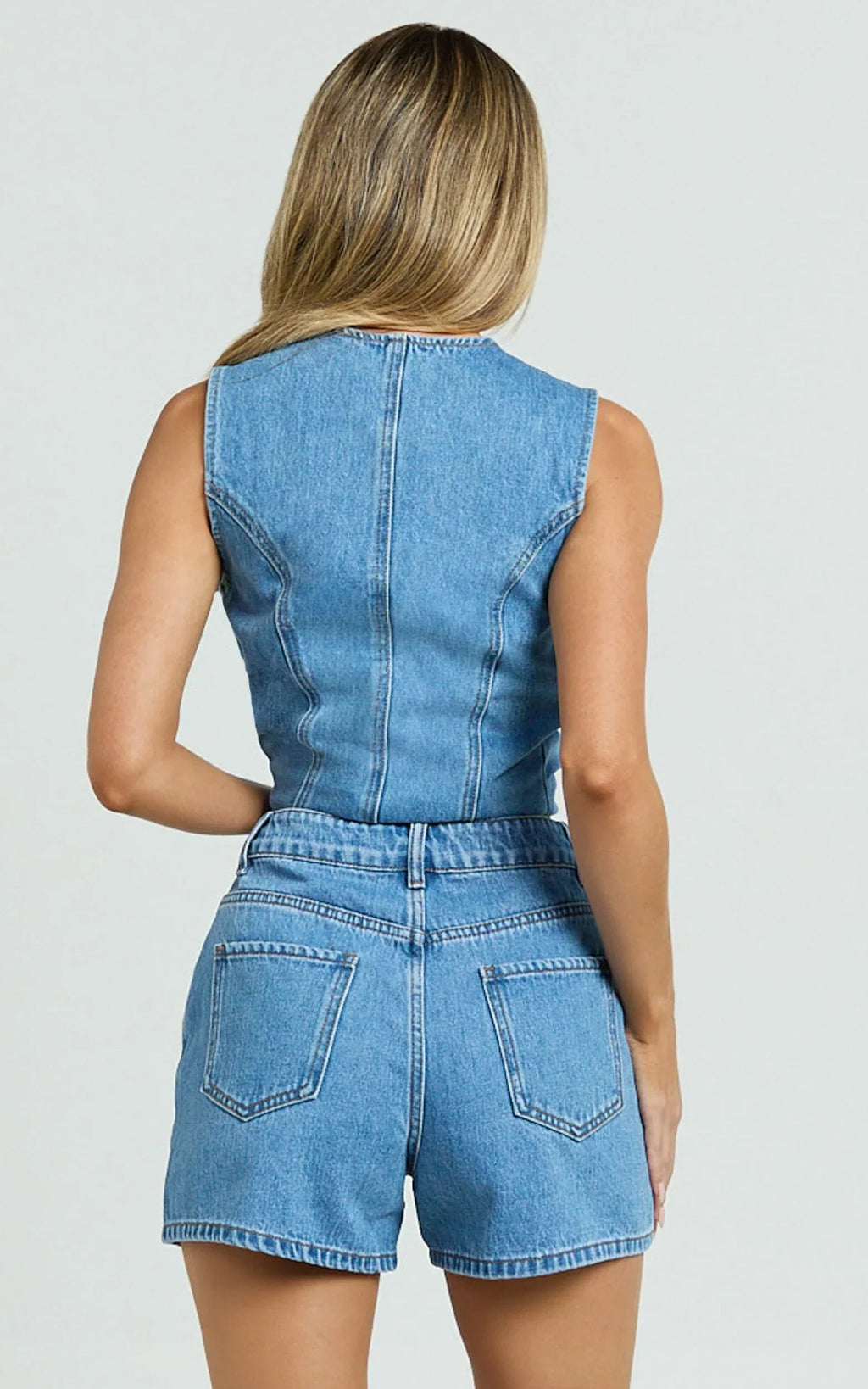 Erin Shorts - High Rise Denim Shorts in Mid Blue Wash