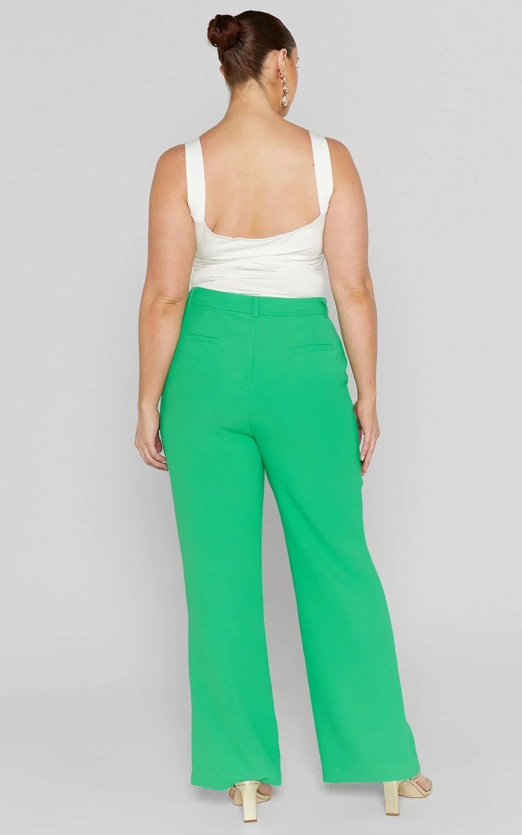Bonnie Pants - High Waisted Tailored Wide Leg Pants in Green