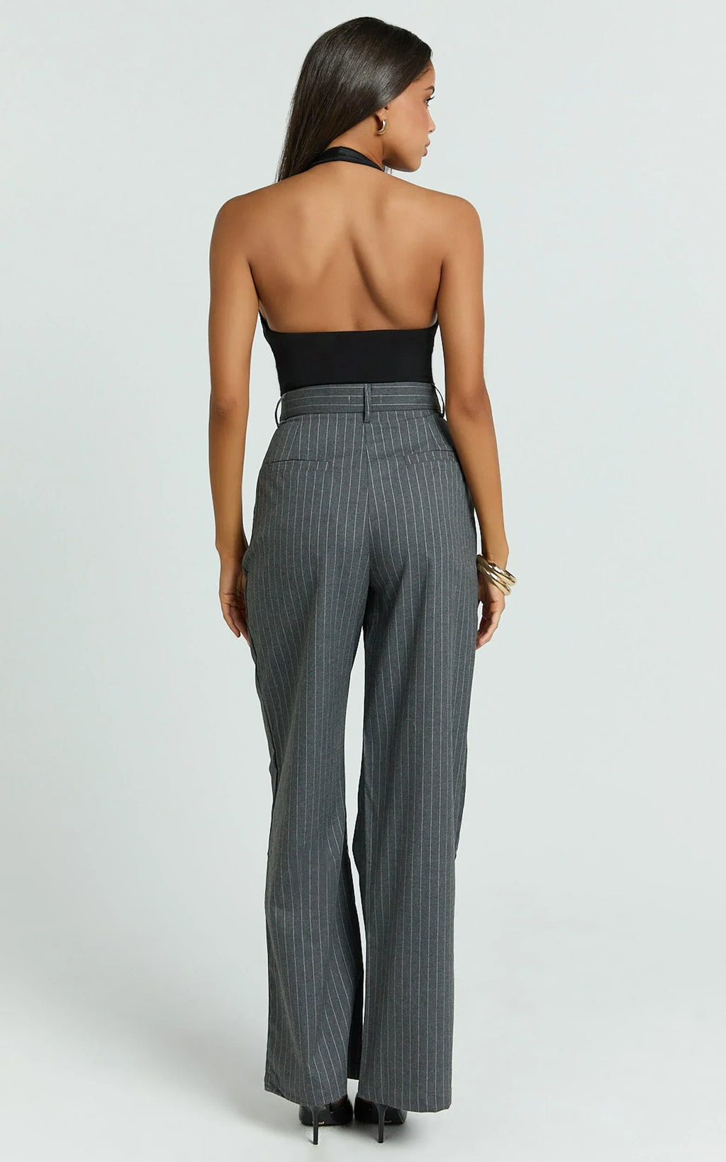 Nora Pants - Pinstripe Tailored Relaxed Pants in Grey Pinstripe