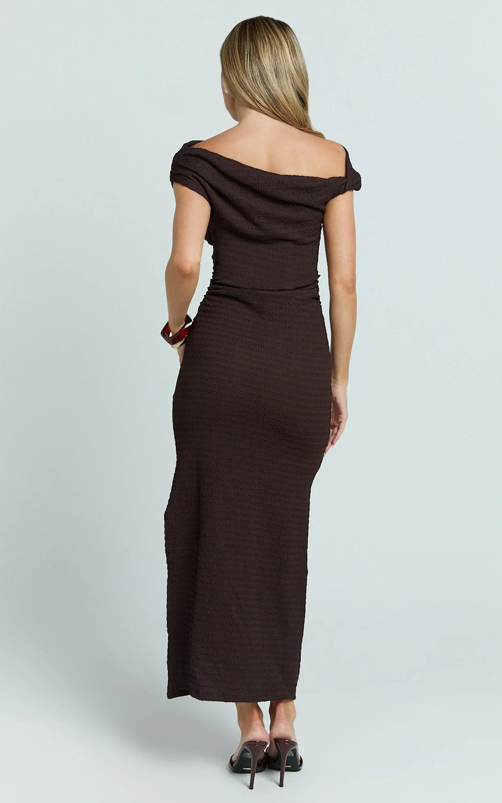 Joliefer Midi Dress - One Shoulder Midi Dress in Chocolate