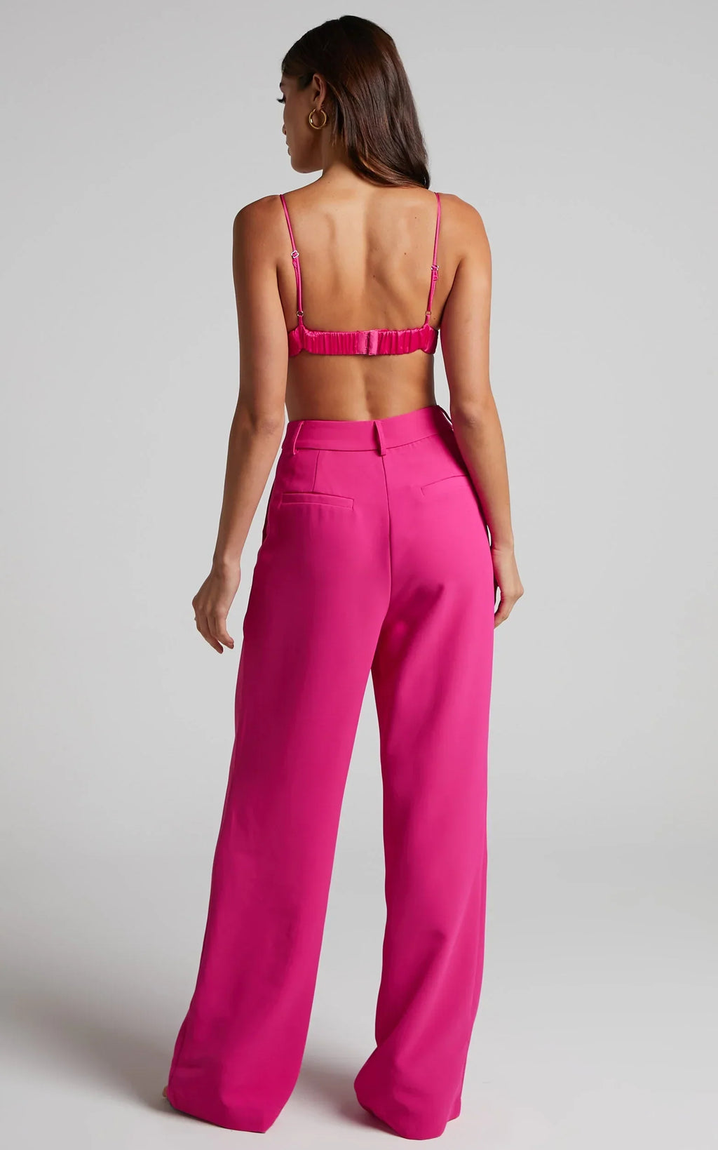 Bonnie Pants - High Waisted Tailored Wide Leg Pants in Pink