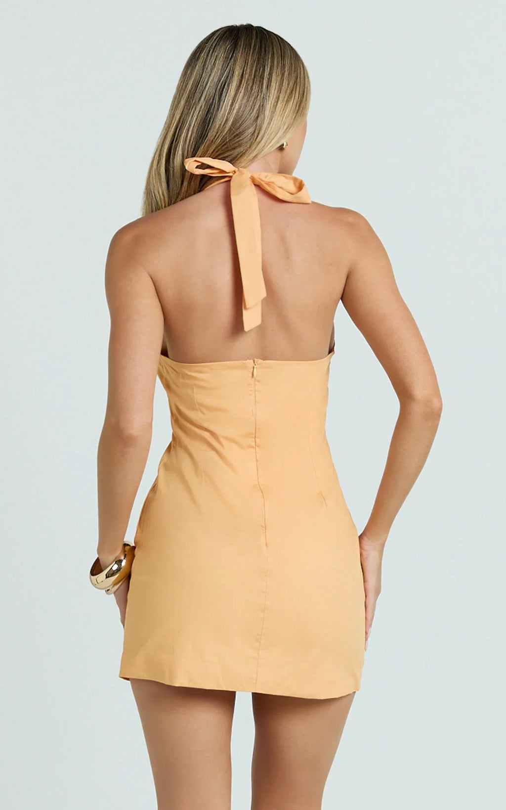 Jaycee Mini Dress - Halterneck Trim Detail Fitted Dress in Orange