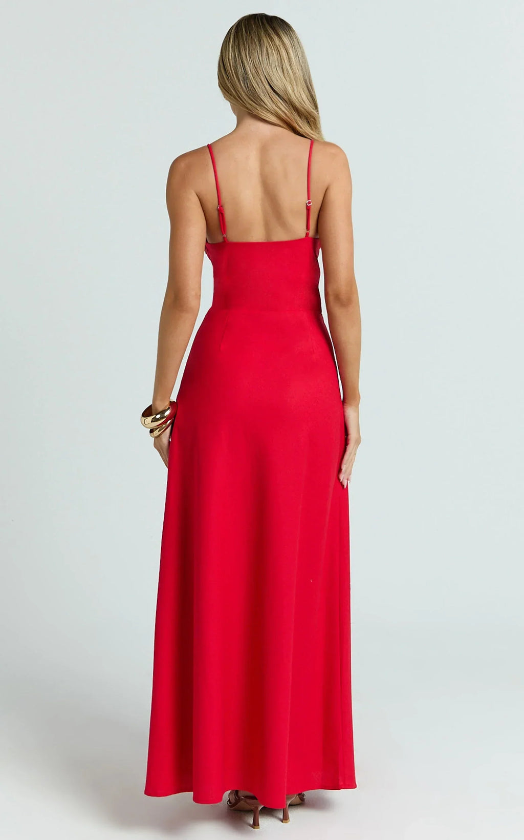 Hinata Maxi Dress - Linen Blend Slip Dress in Red