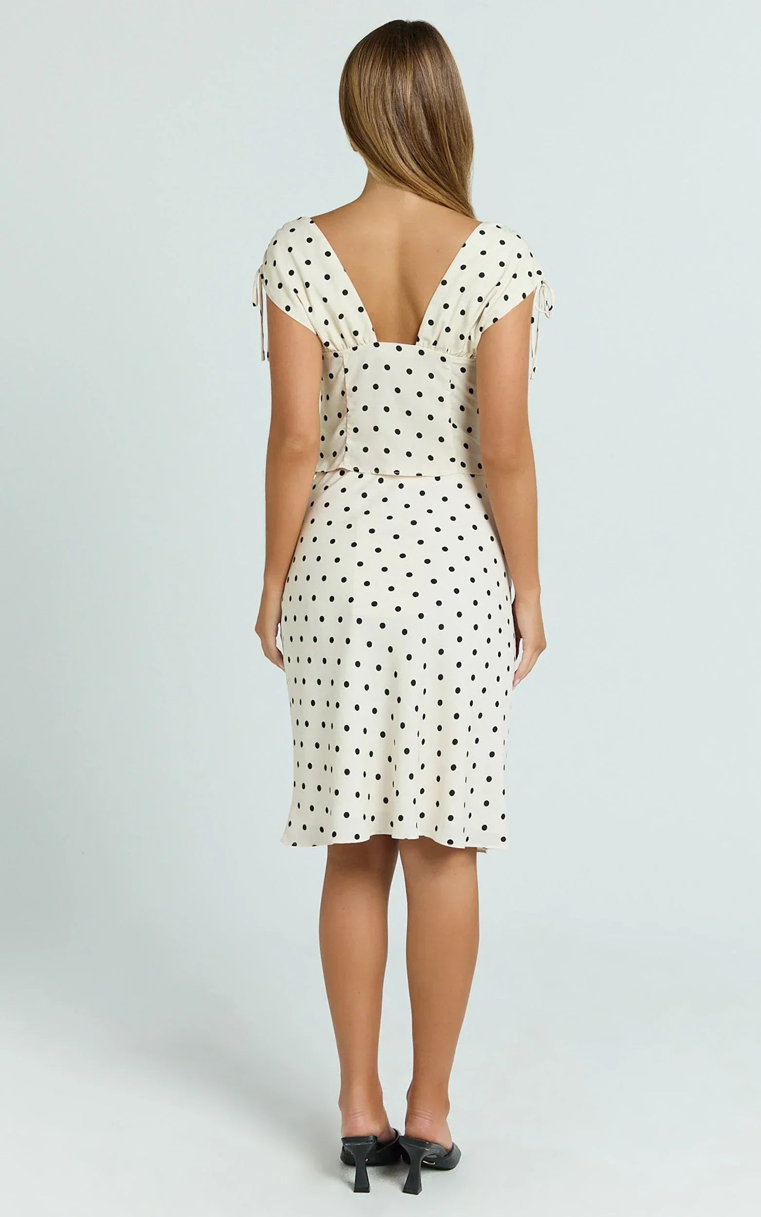 Elise Midi Skirt - High Waist Skirt in White Polka Dot