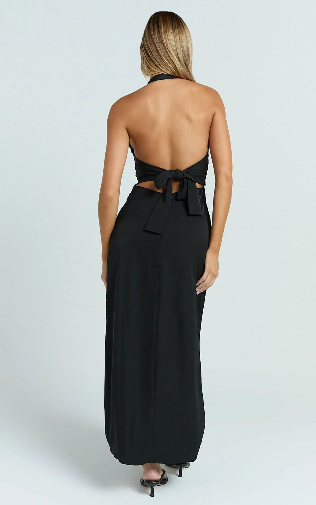 Lorvie Maxi Dress - Halter Plunge A Line Dress in Black