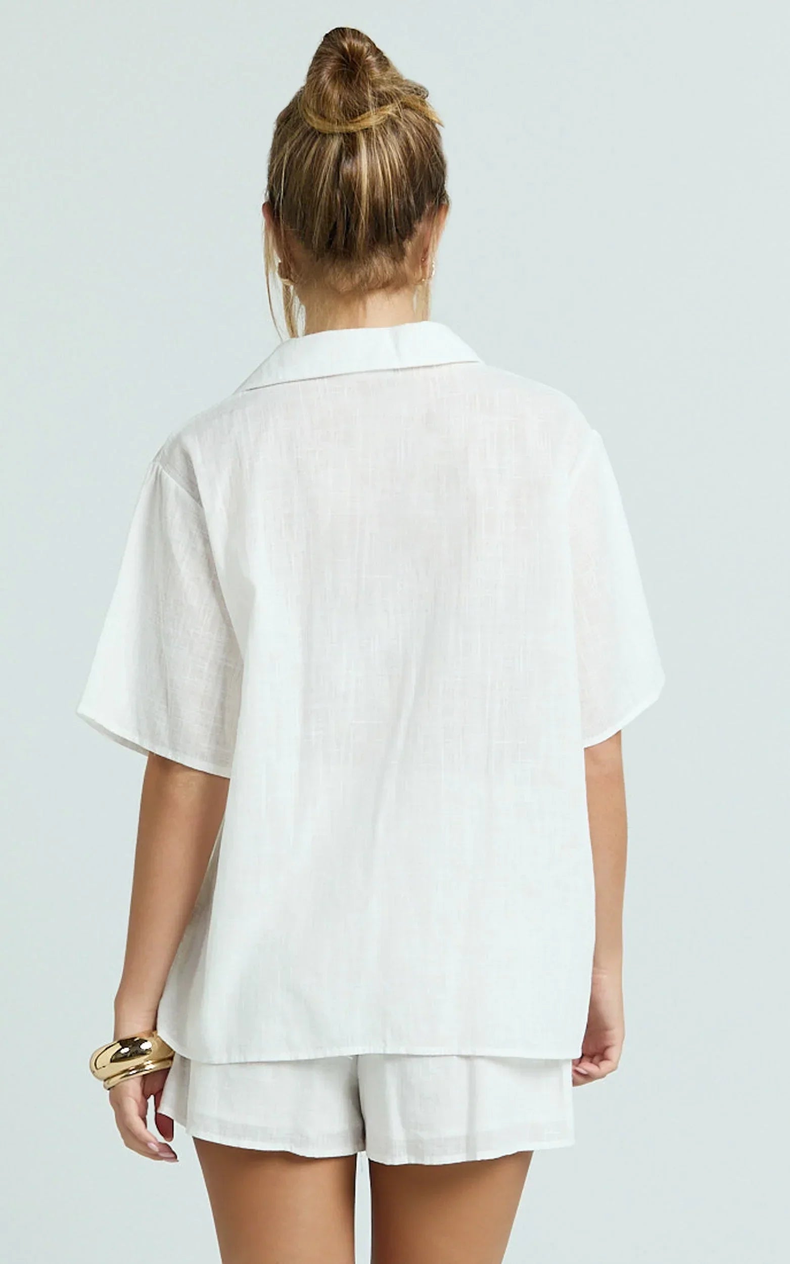 Iris Two Piece Set - Relaxed Shirt and Short Set in White