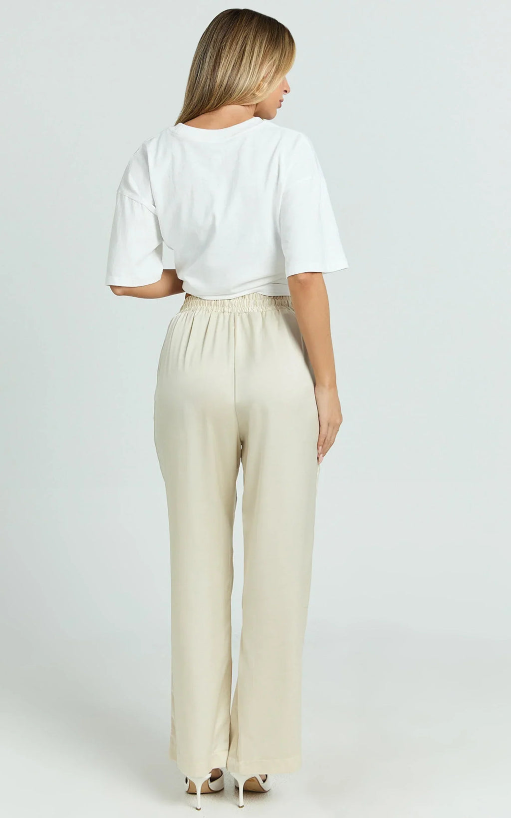 Jinky Pants - Satin Drawstring Pants in Off White