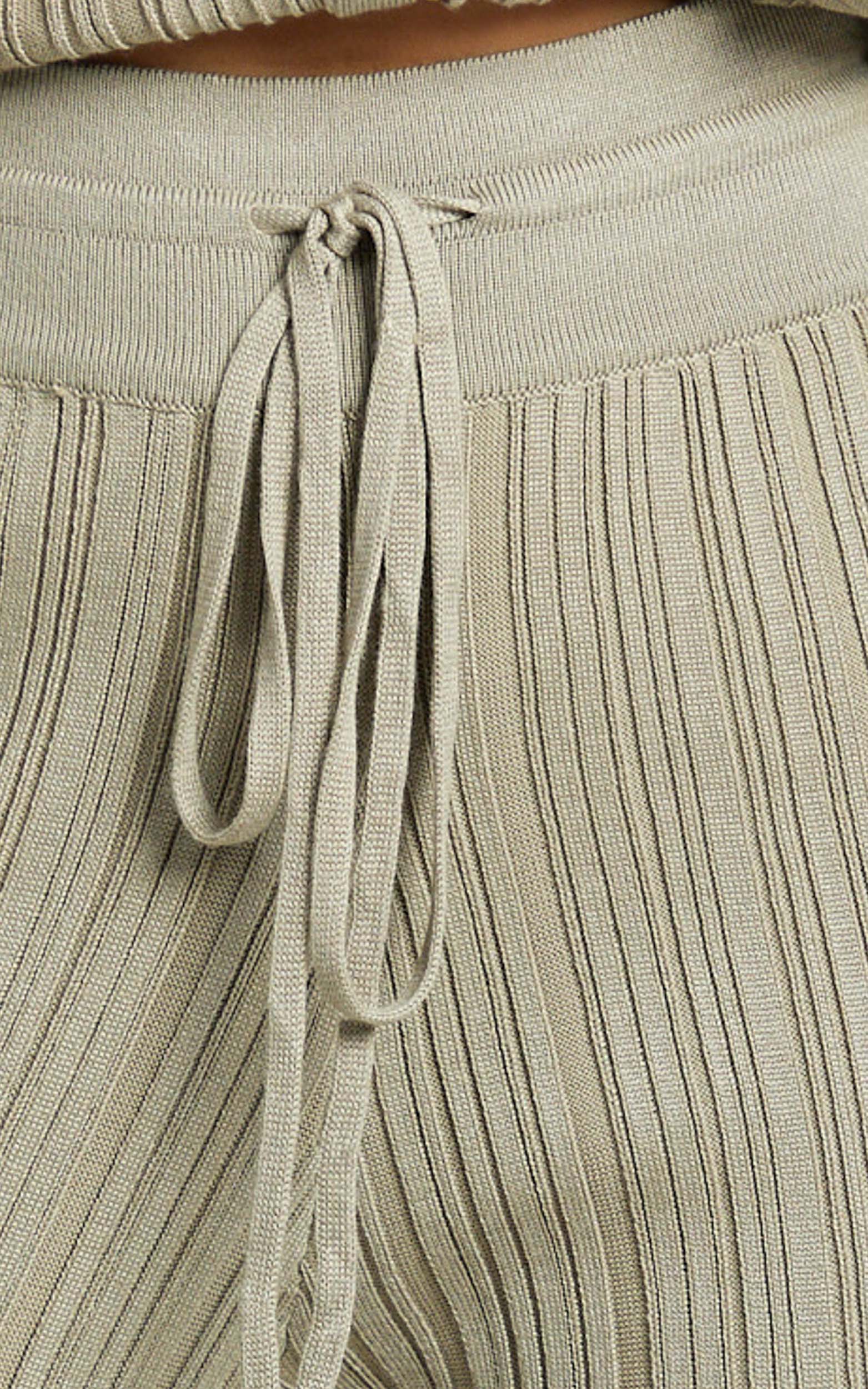 Kelsey Pants - High Drawstring Waist Knit Pants in Taupe