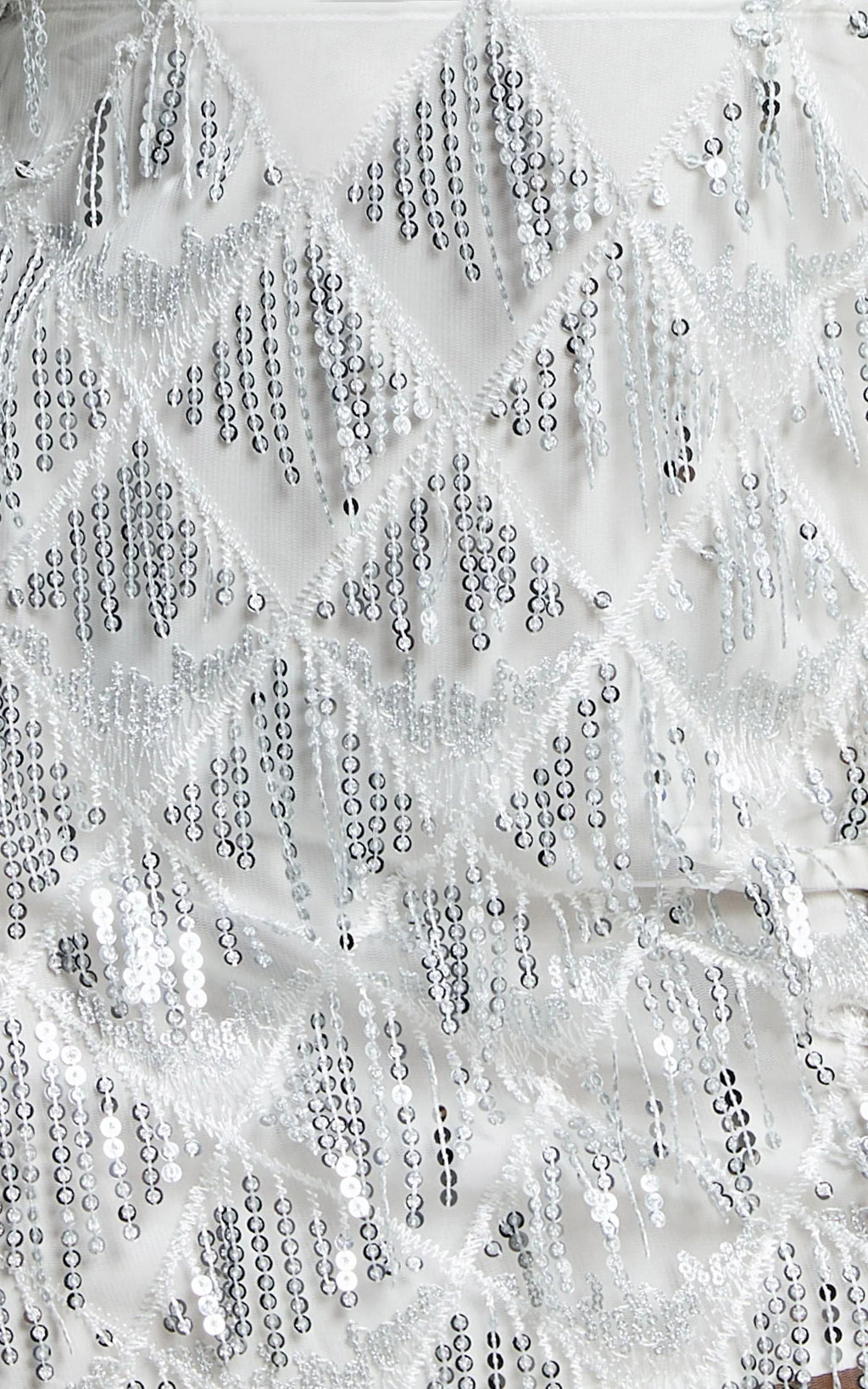 Khrizza Mini Skirt - Sequin Diamond Mesh Skirt in White/Silver