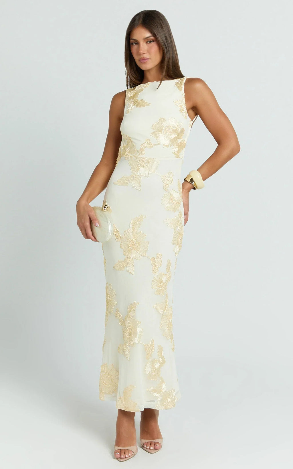Freya Maxi Dress - Boat Neck Backless Dress in Yellow