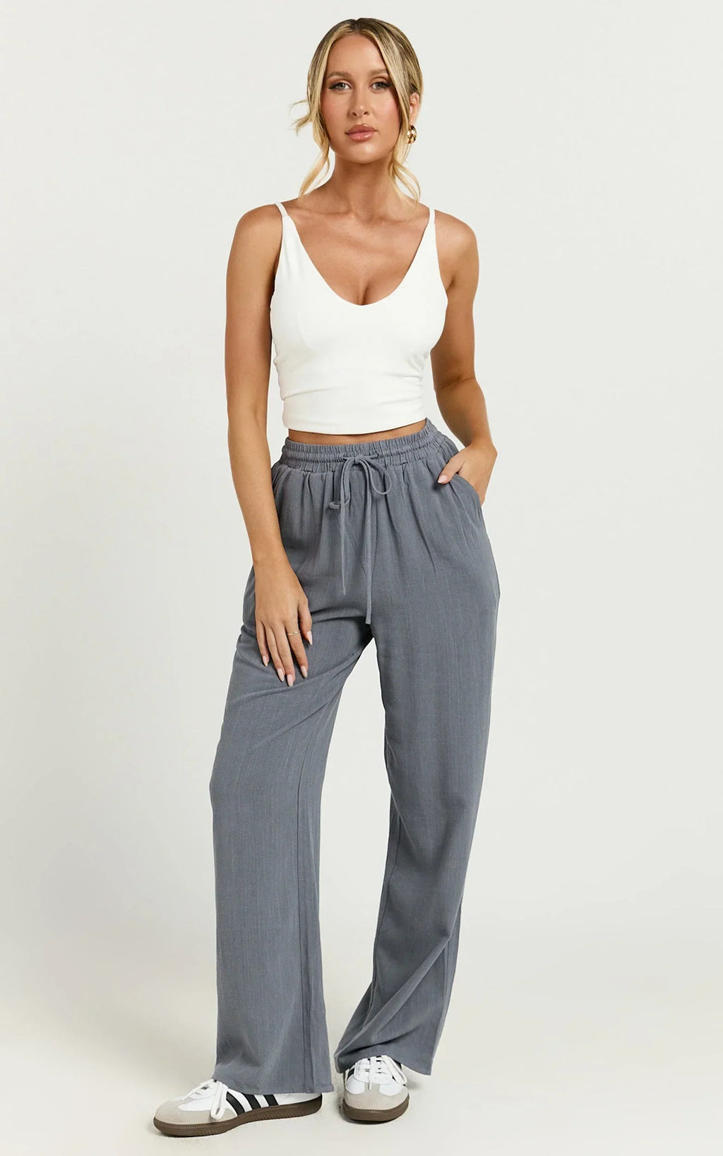 Kala Pants - Mid Waisted Relaxed Elastic Waist Pants in Charcoal