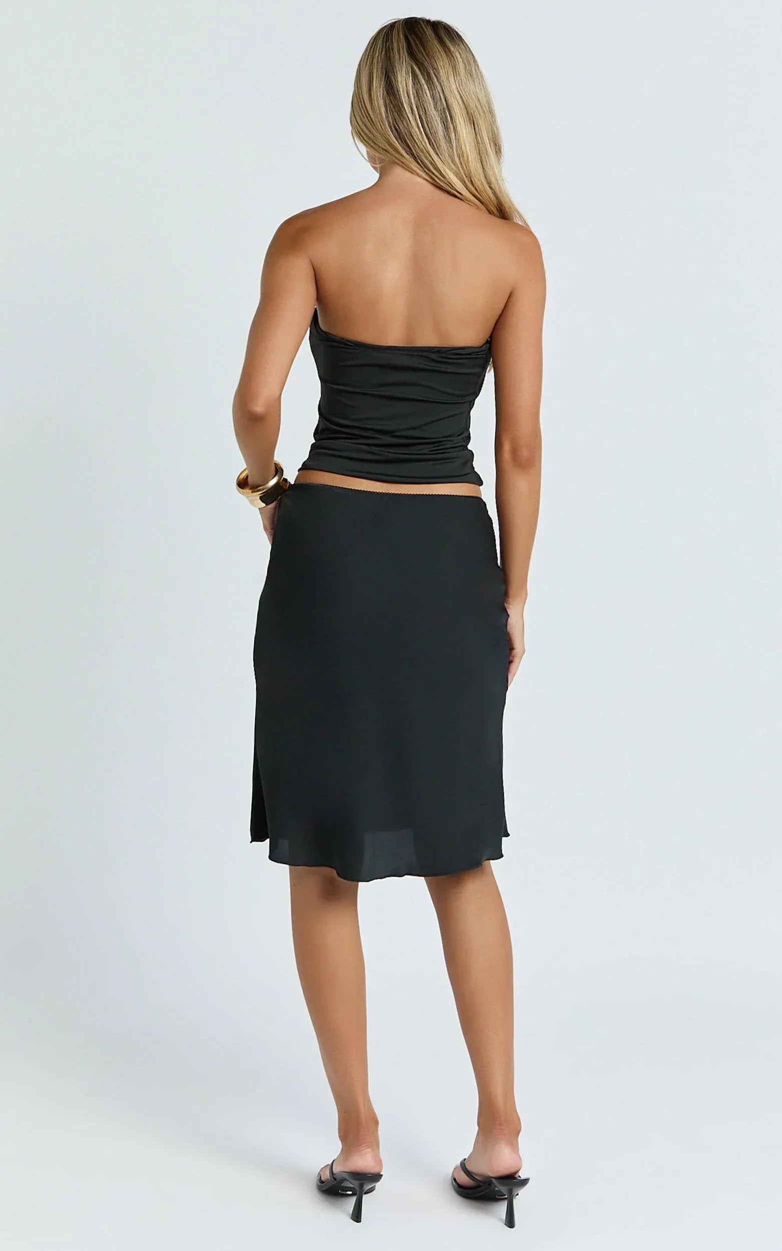 Gina Midi Skirt - Knee Length Slip Skirt in Black
