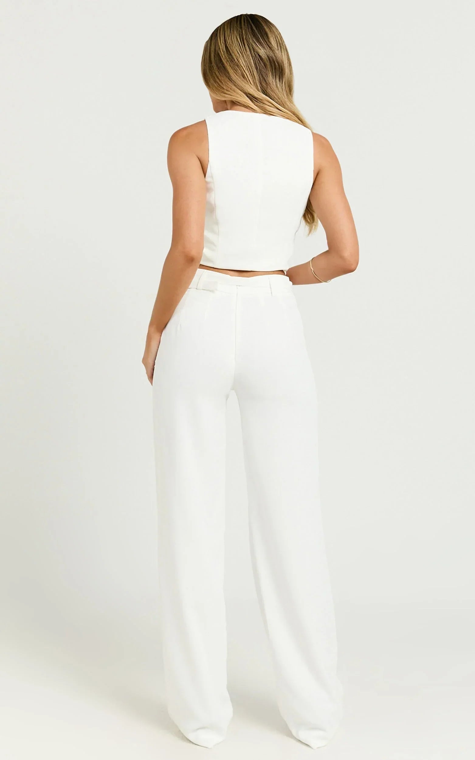 Romeo Pants - Straight Leg Mid Waist Tailored Pants in White