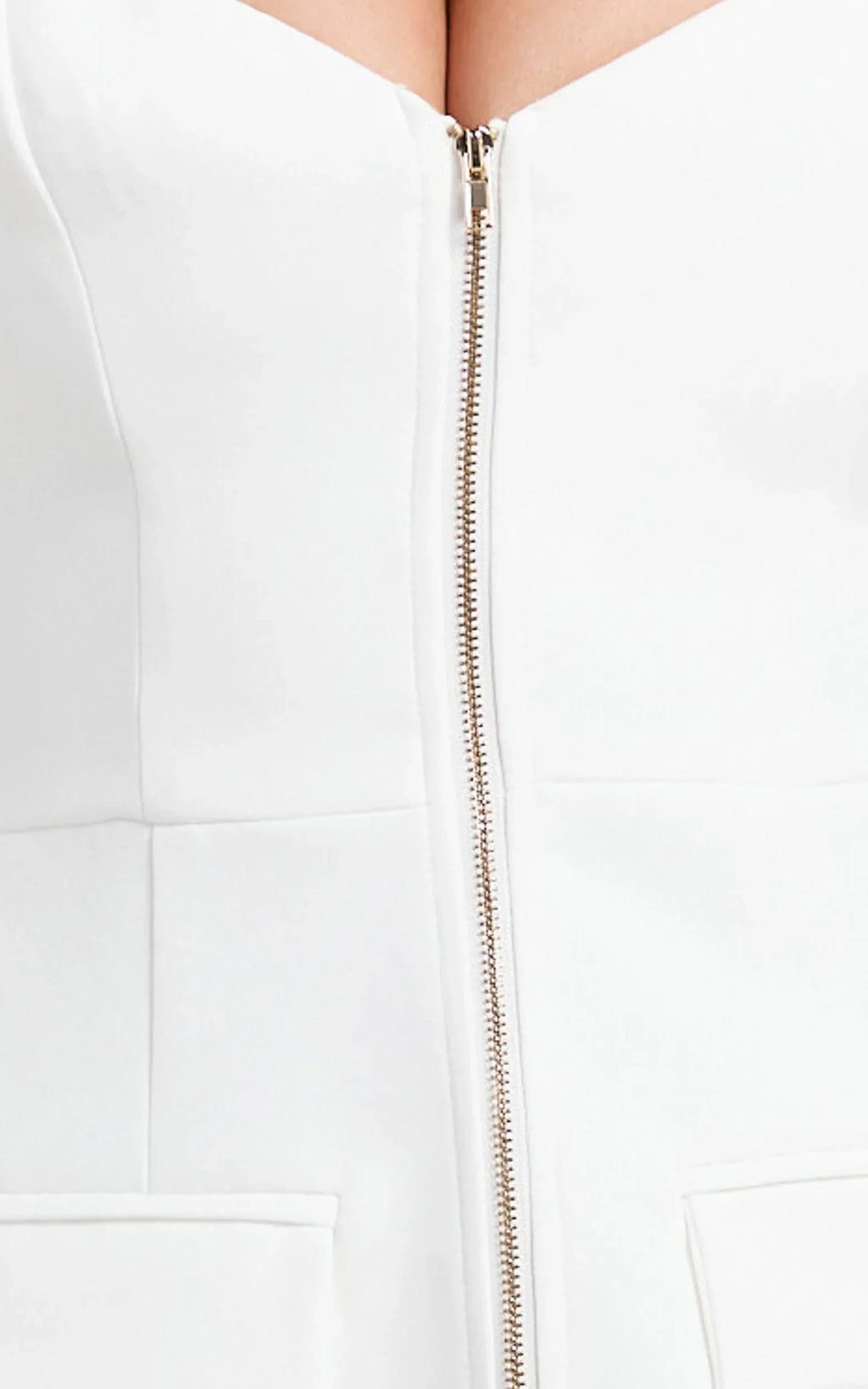 Lausanne Mini Dress - Sweetheart Neck Long Sleeve Zip Front Tulip Dress in White