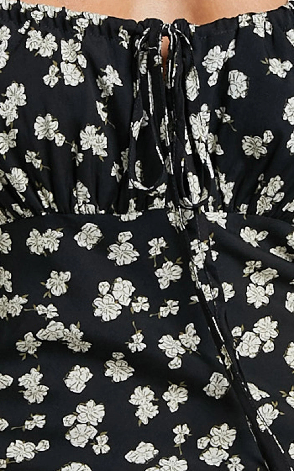 Elanora Midi Dress - Scoop Neck Keyhole Front Empire Waist Bias Cut Slip Dress in Black Wildflower