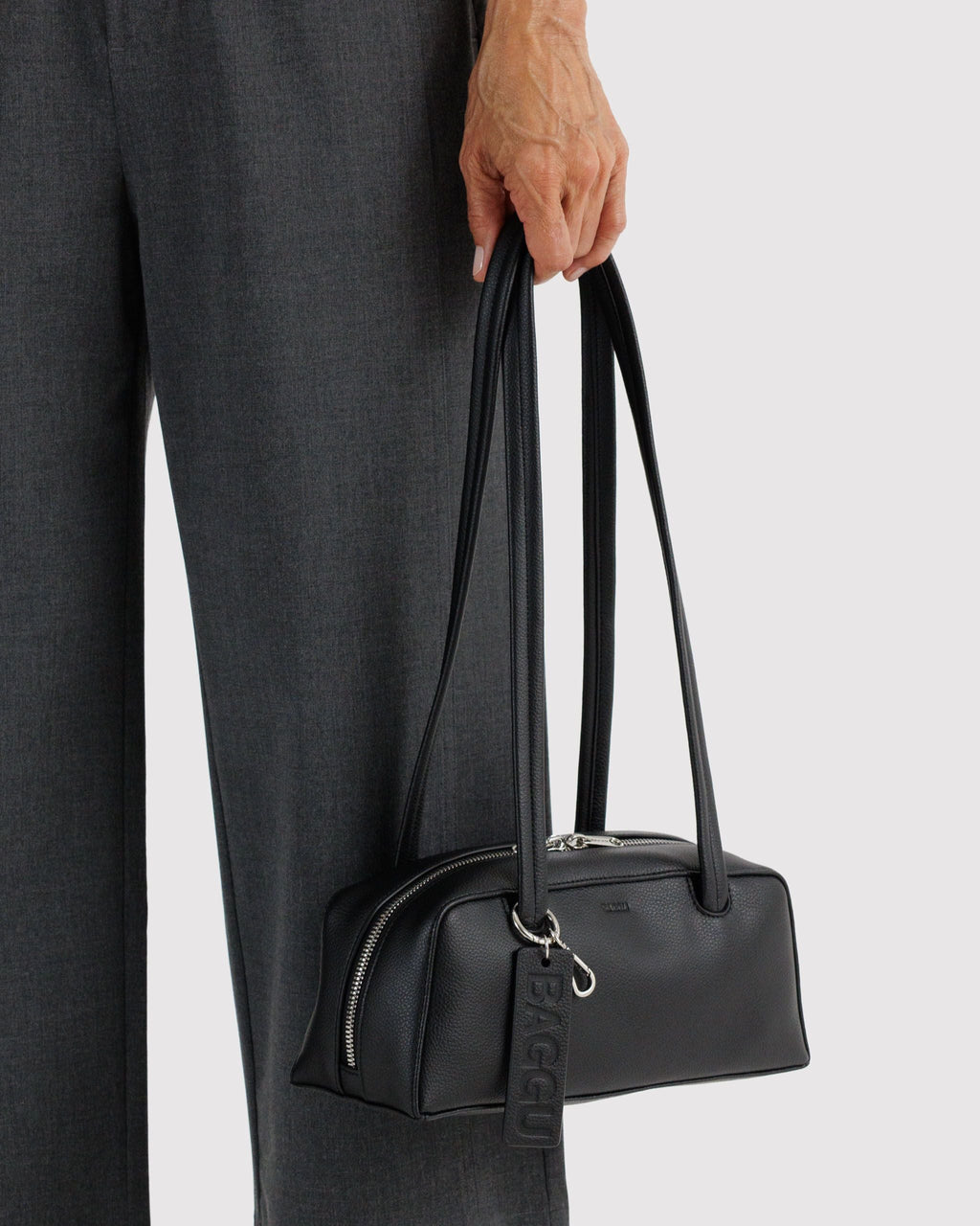 Small Recycled Leather Bowler Bag - Black - image 3
