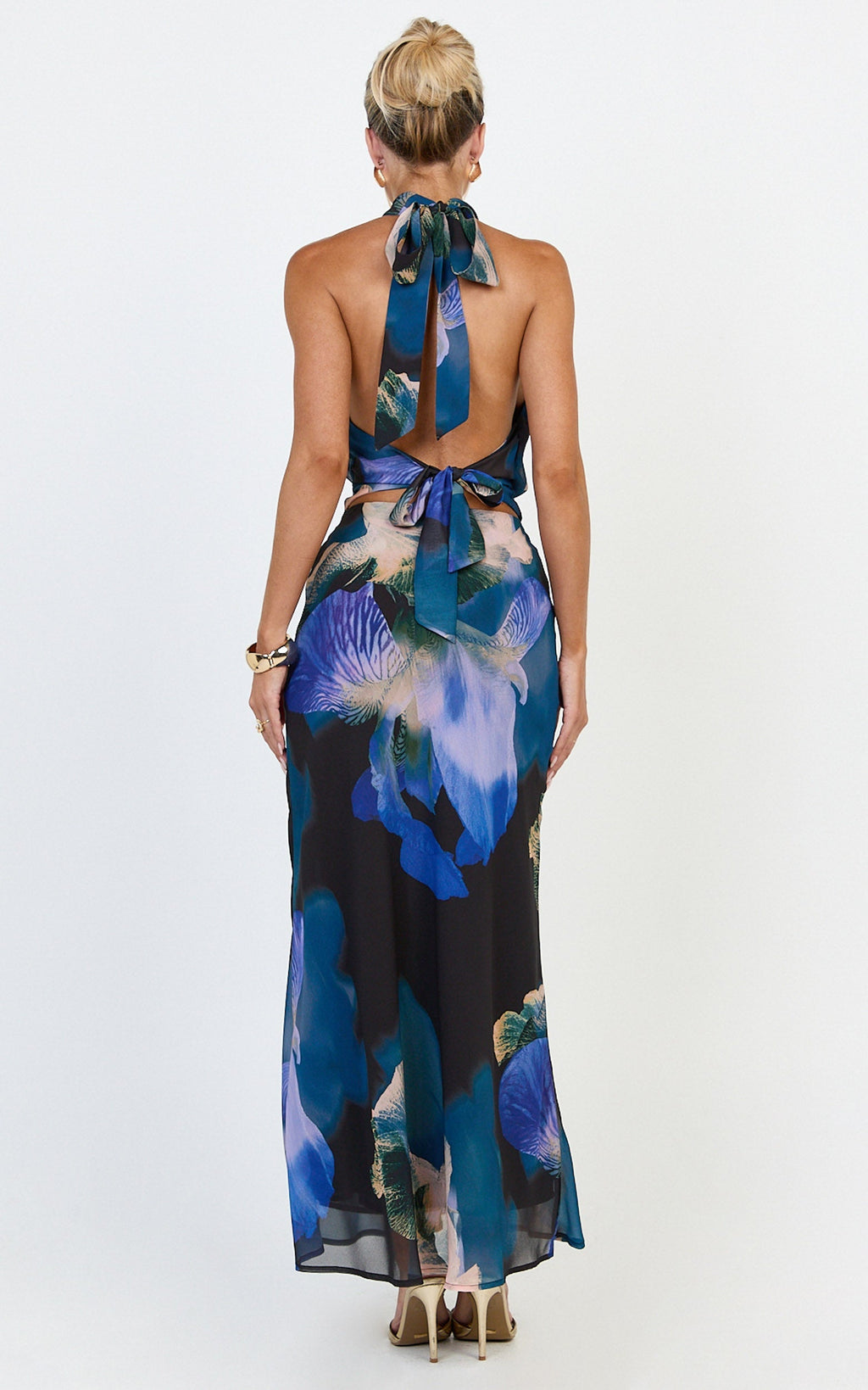 Nova Top - High Neck Georgette Top in Midnight Resort Orchid Print