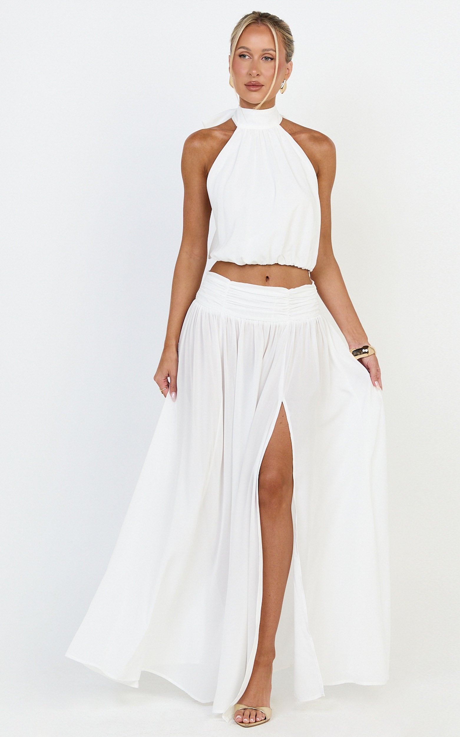 Melanie Maxi Skirt - Gathered Yoke Skirt in Cream