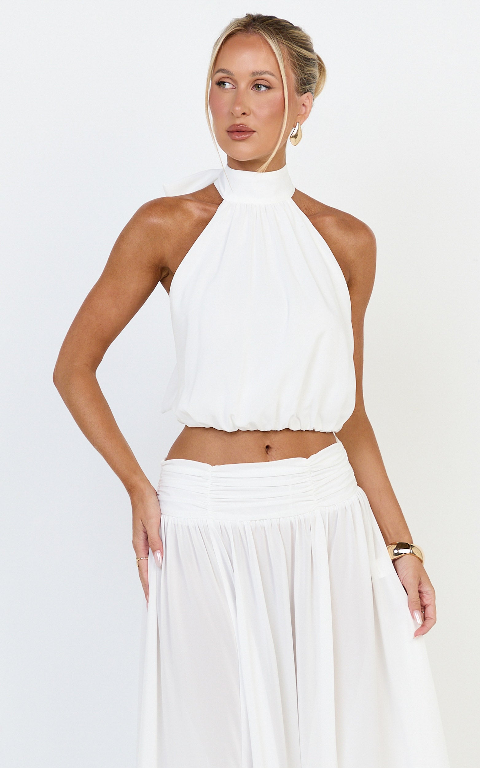 Melanie Top - Halter Neck Top in Cream
