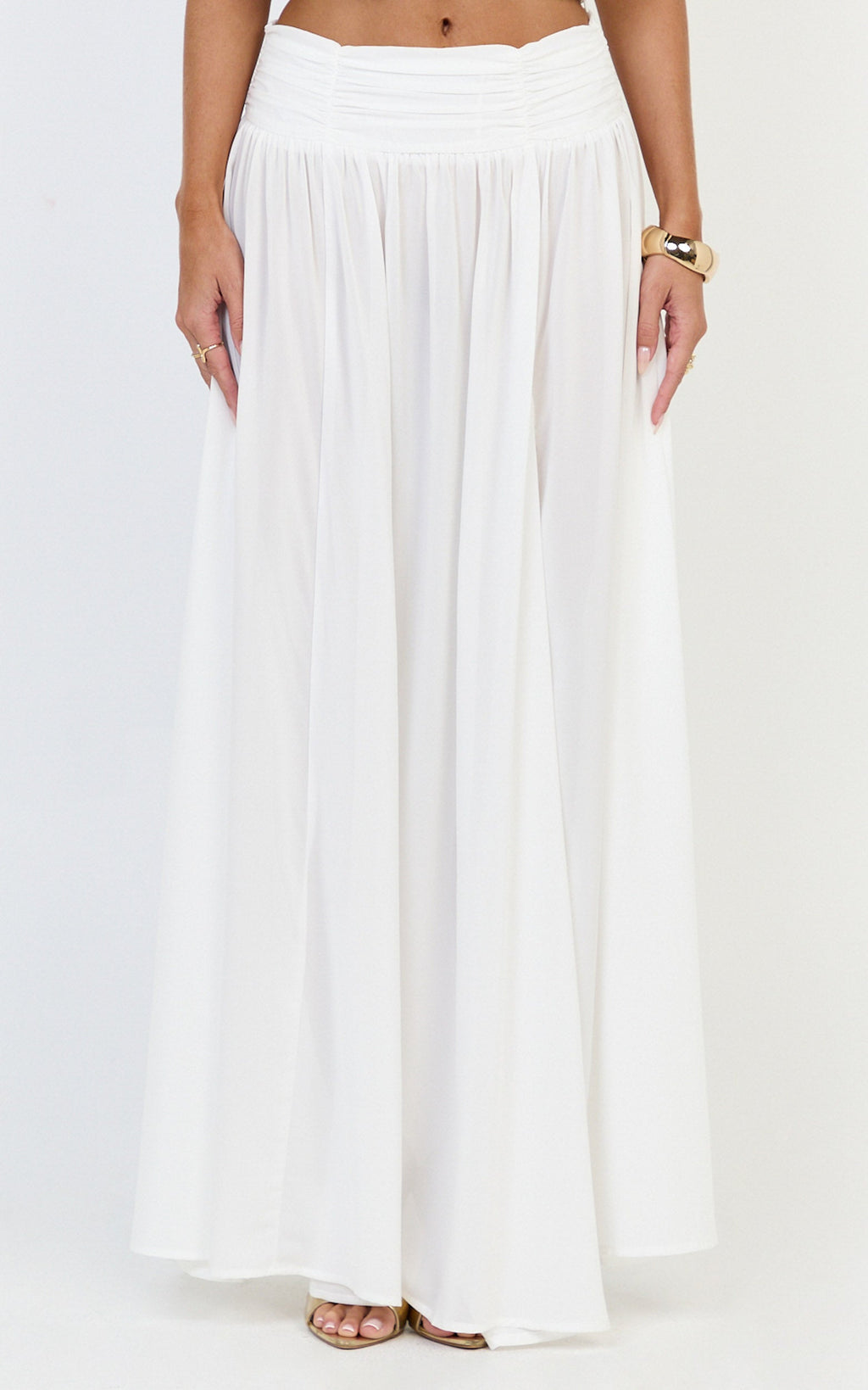 Melanie Maxi Skirt - Gathered Yoke Skirt in Cream
