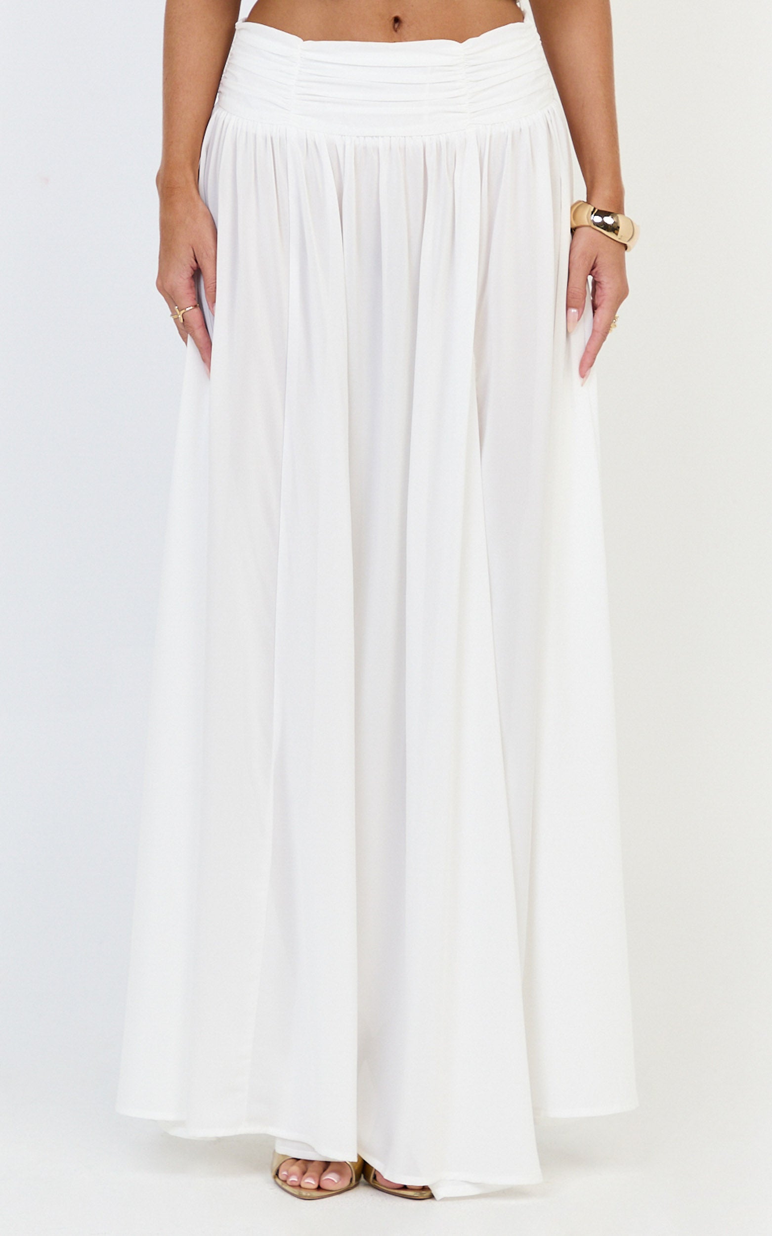 Melanie Maxi Skirt - Gathered Yoke Skirt in Cream