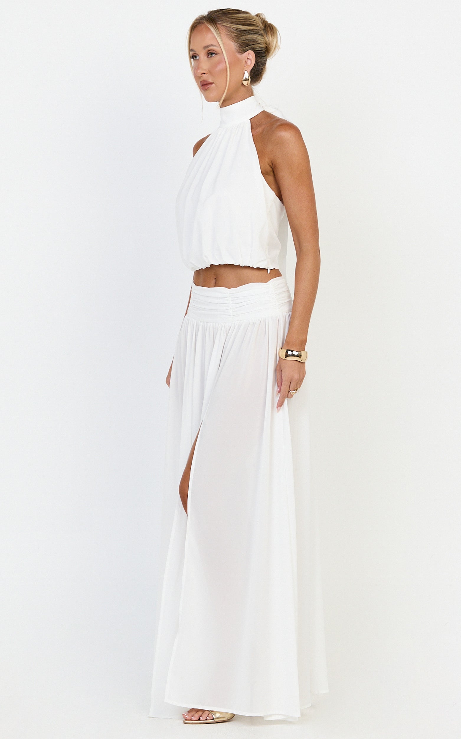 Melanie Maxi Skirt - Gathered Yoke Skirt in Cream