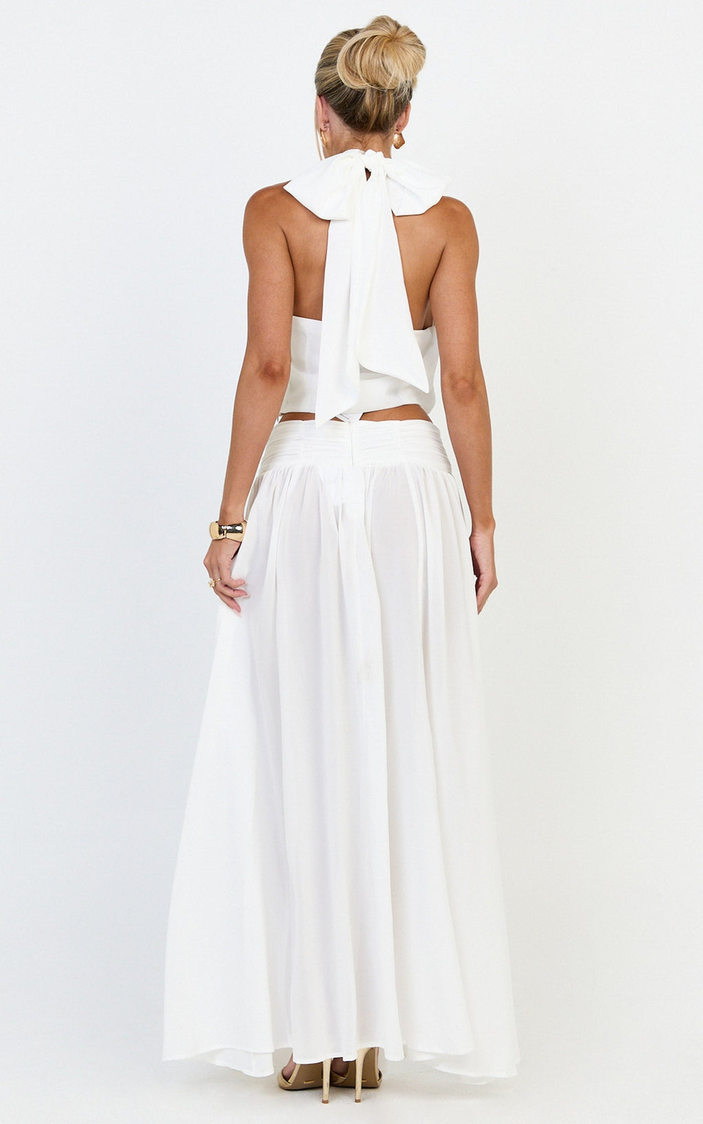Melanie Maxi Skirt - Gathered Yoke Skirt in Cream