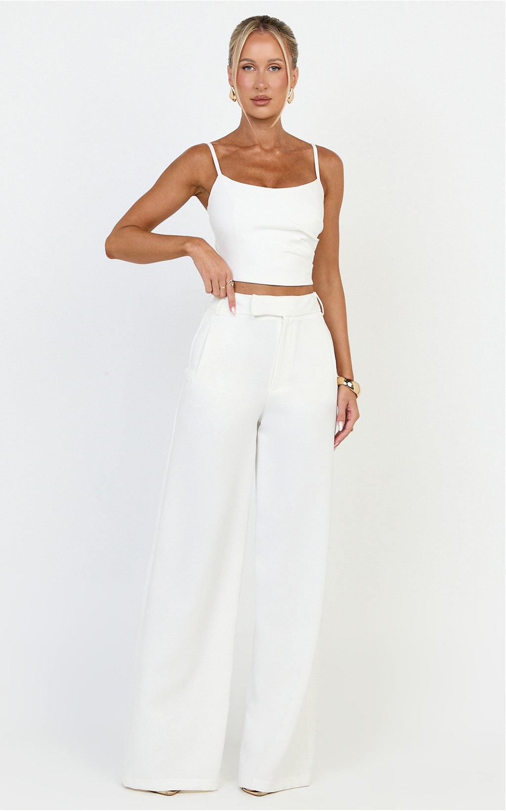 Liora Top - Pin Tucked Scoop Neck Top in White