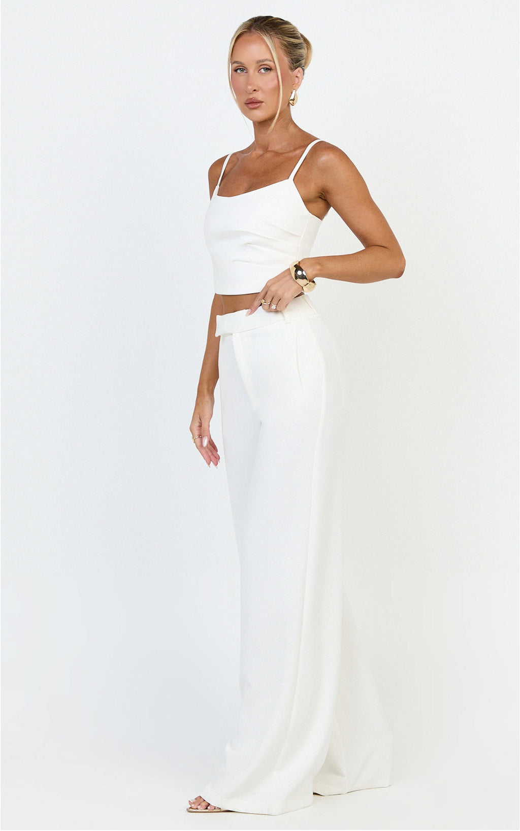 Liora Top - Pin Tucked Scoop Neck Top in White