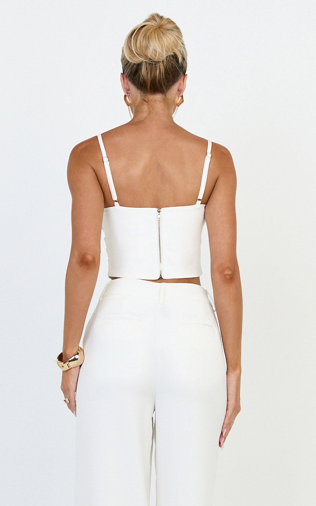 Liora Top - Pin Tucked Scoop Neck Top in White
