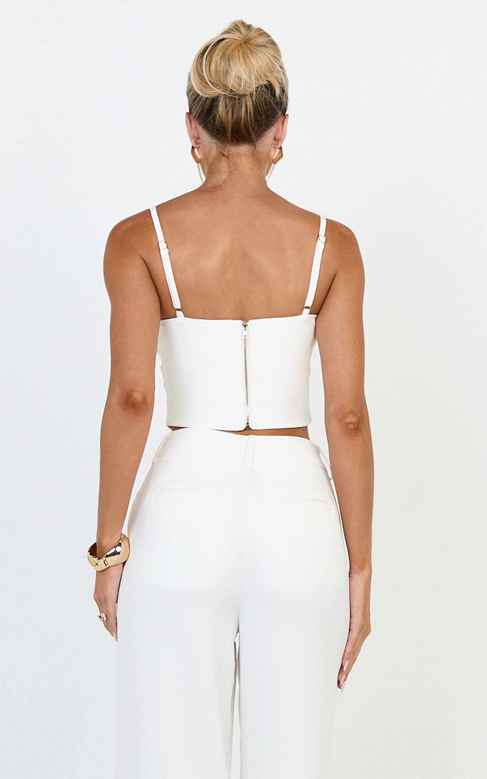 Liora Top - Pin Tucked Scoop Neck Top in White
