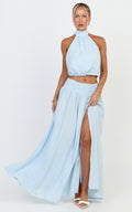 Melanie Maxi Skirt - Gathered Yoke Skirt in Pale Blue
