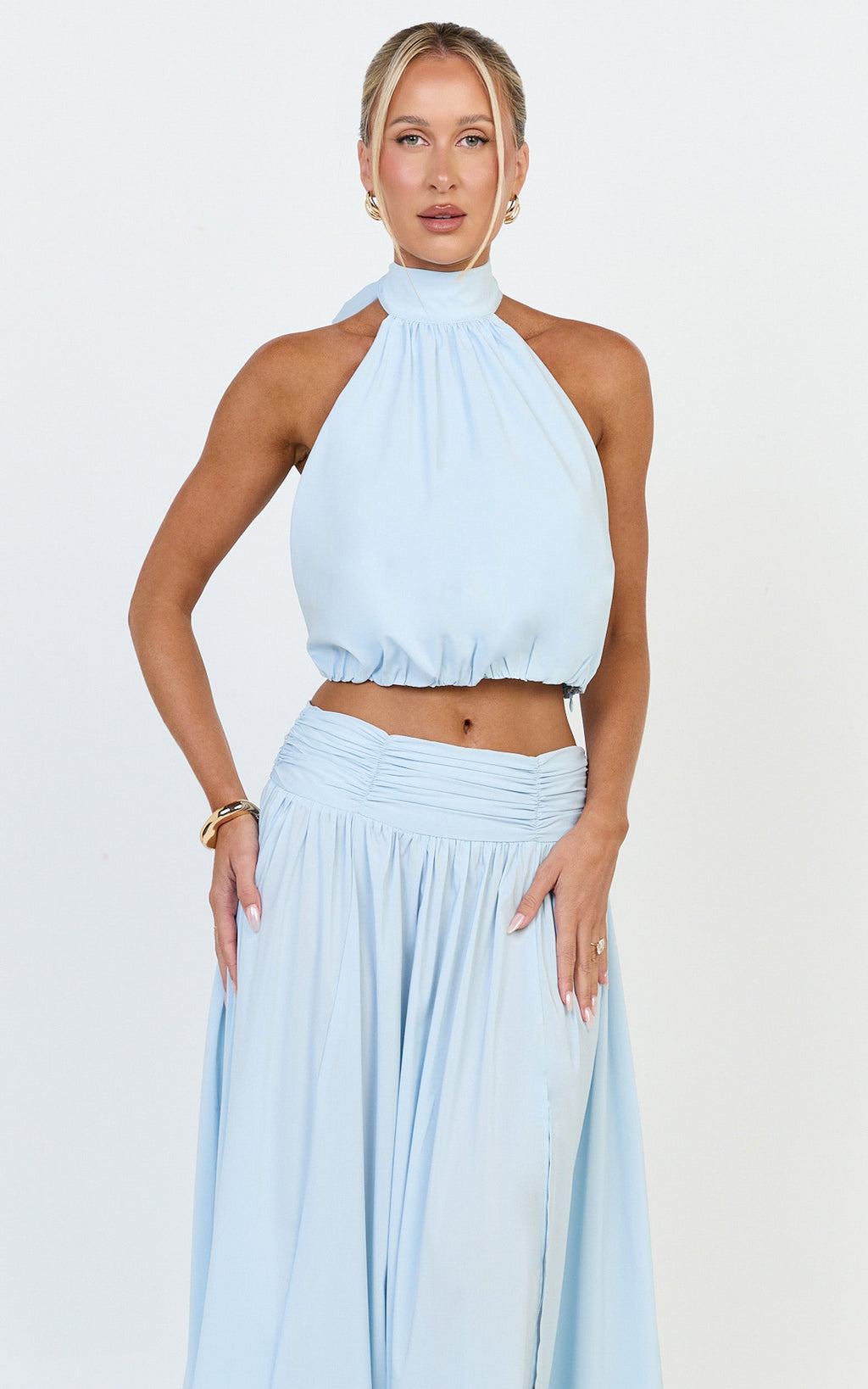 Melanie Top - Halter Neck Top in Pale Blue