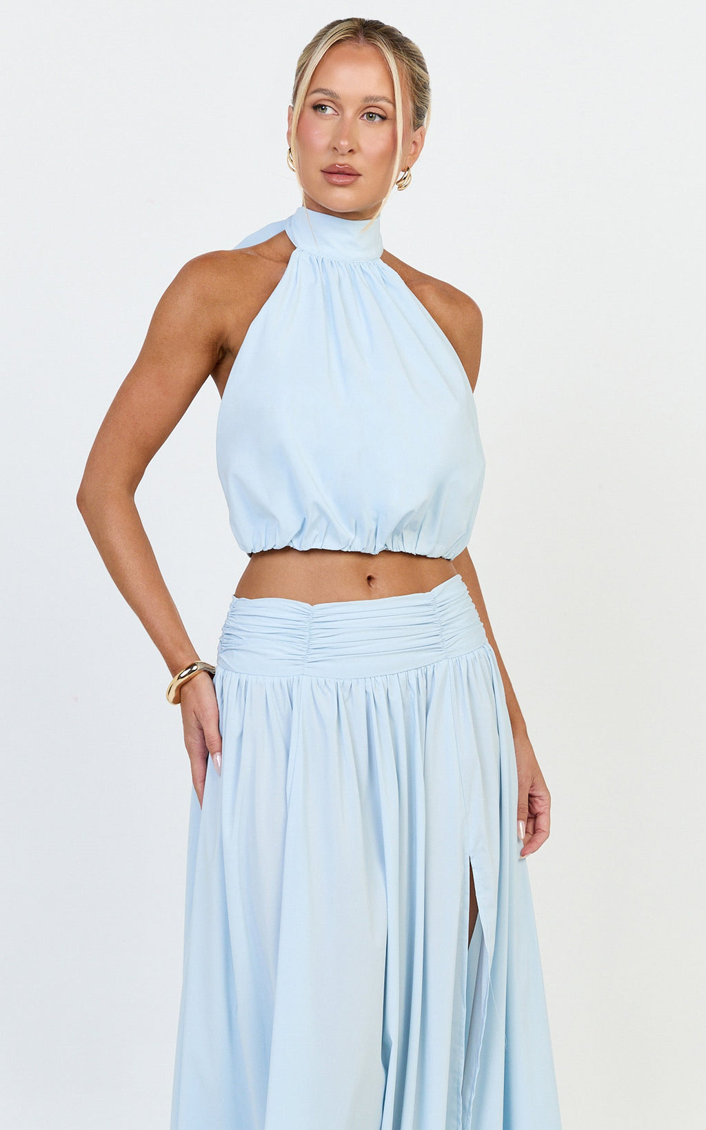 Melanie Top - Halter Neck Top in Pale Blue