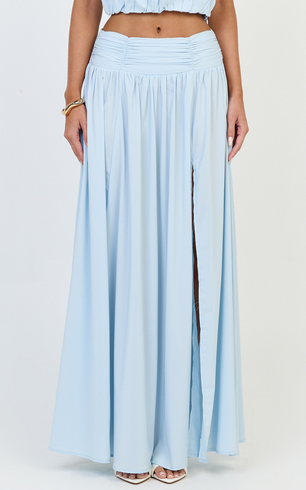 Melanie Maxi Skirt - Gathered Yoke Skirt in Pale Blue