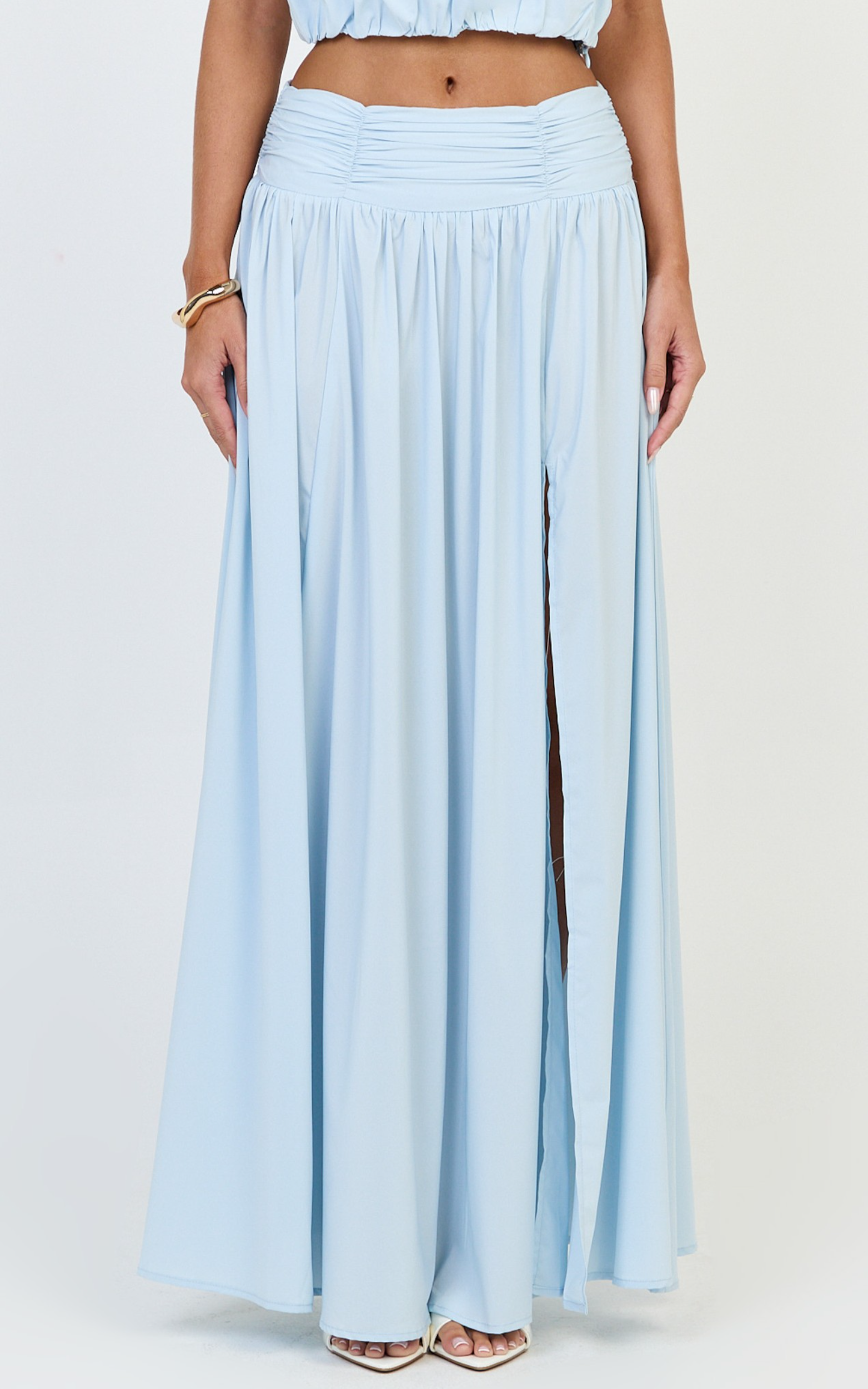 Melanie Maxi Skirt - Gathered Yoke Skirt in Pale Blue