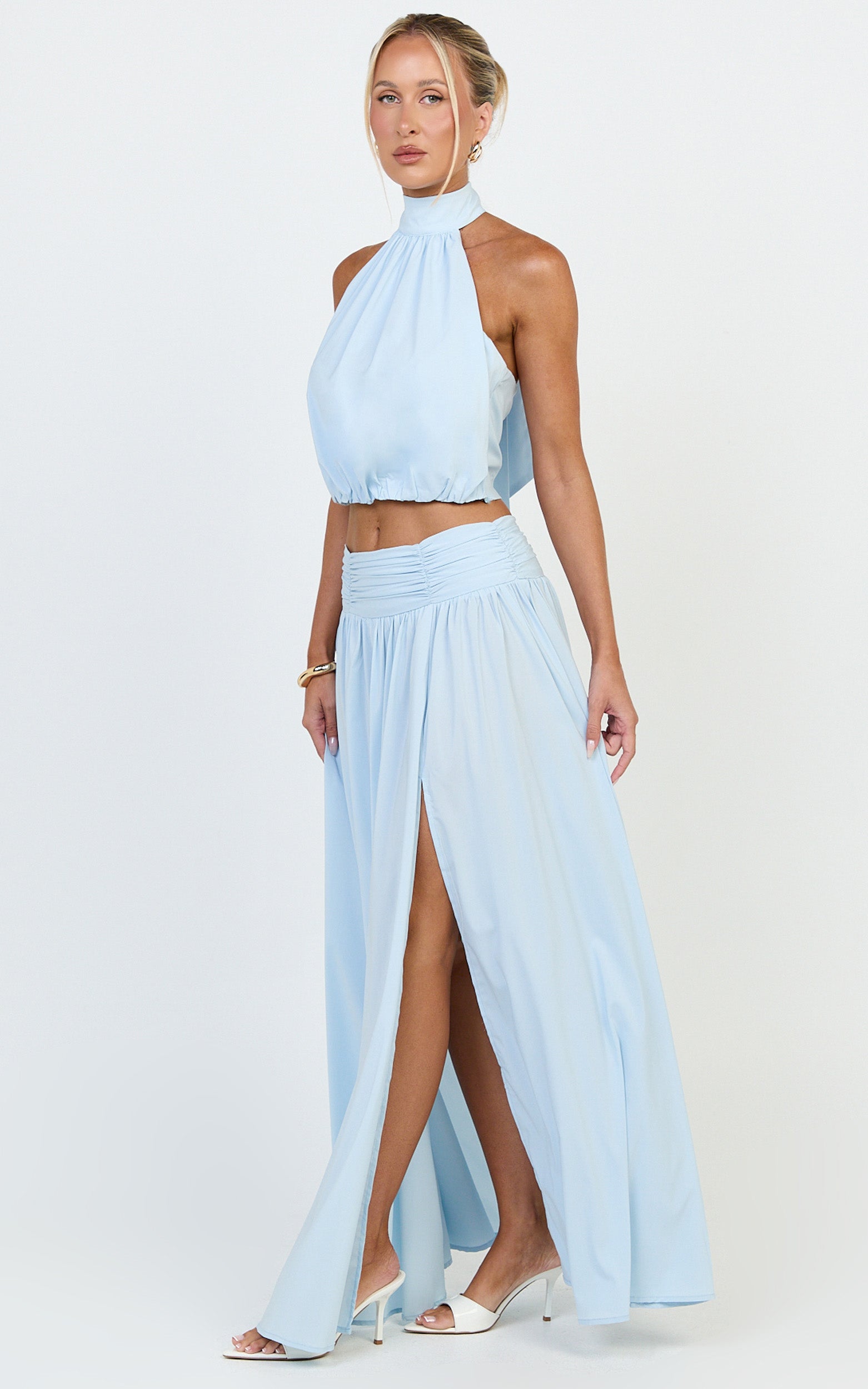 Melanie Top - Halter Neck Top in Pale Blue