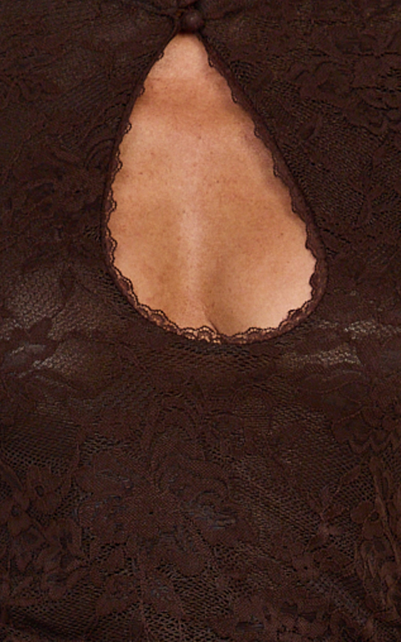 Nyla Mini Dress - Collared Keyhole Flute Sleeve Fitted Dress in Chocolate