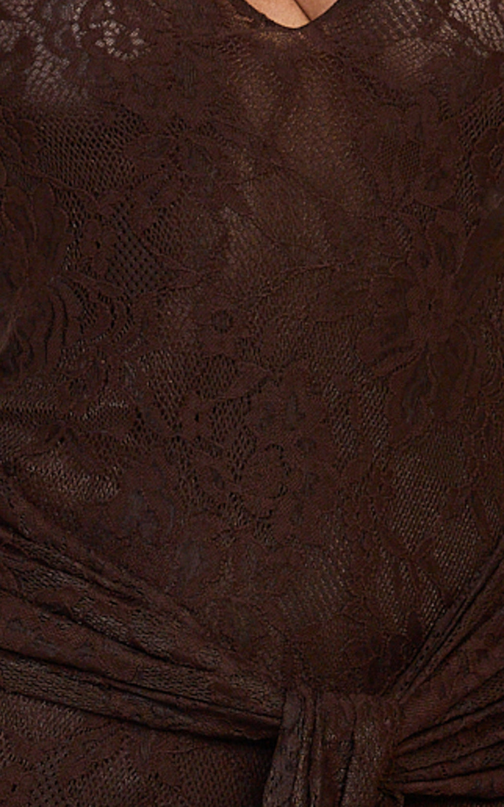 Nyla Midi Dress - Collared Keyhole Hip Tie Dress in Chocolate