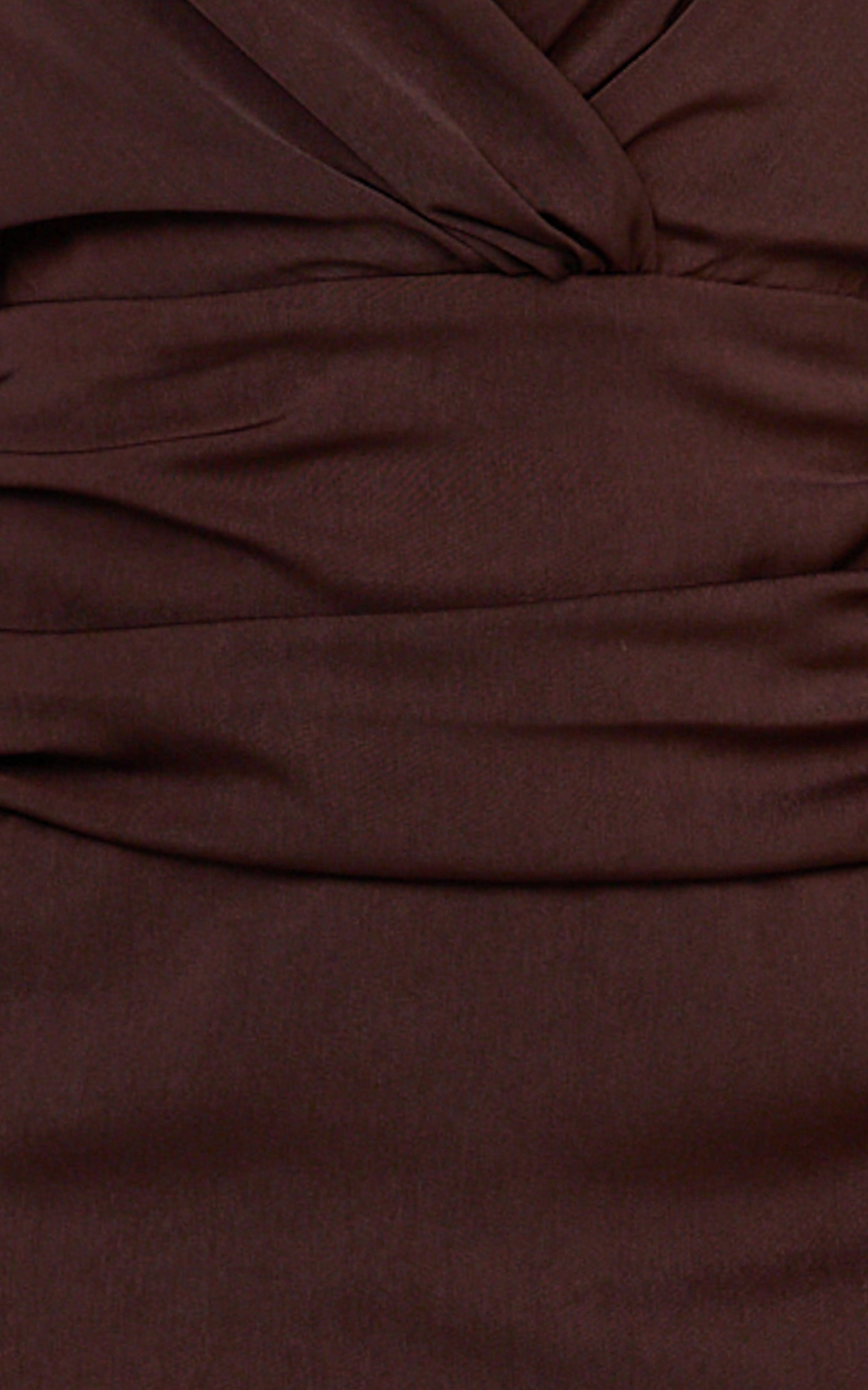 Azura Mini Dress - Long Sleeve Beaded Trim Plunge Neck Dress in Chocolate