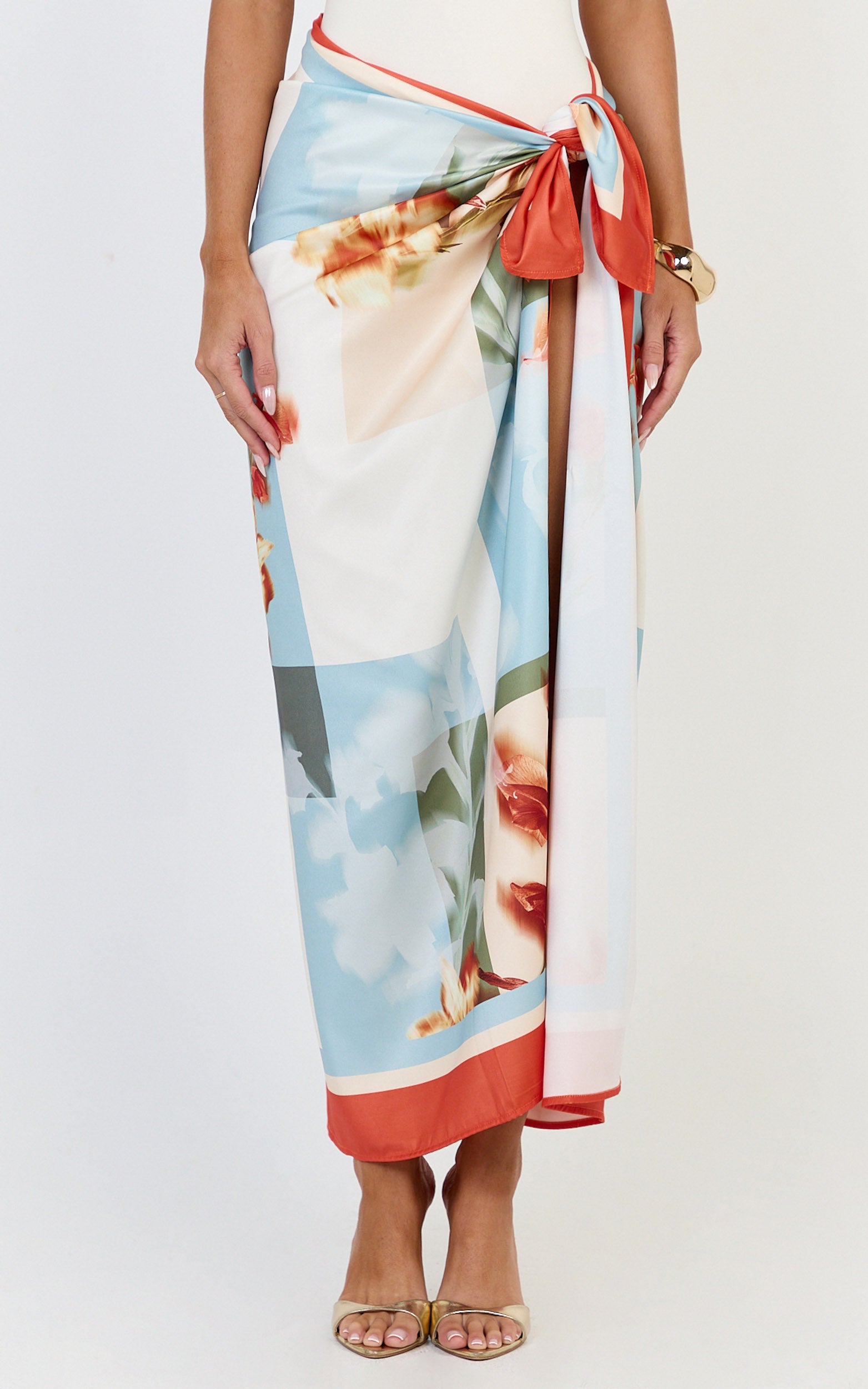 Soleil Maxi Skirt- Floral Border Print Tie Side Maxi Skirt in Soleil Multi Floral Print