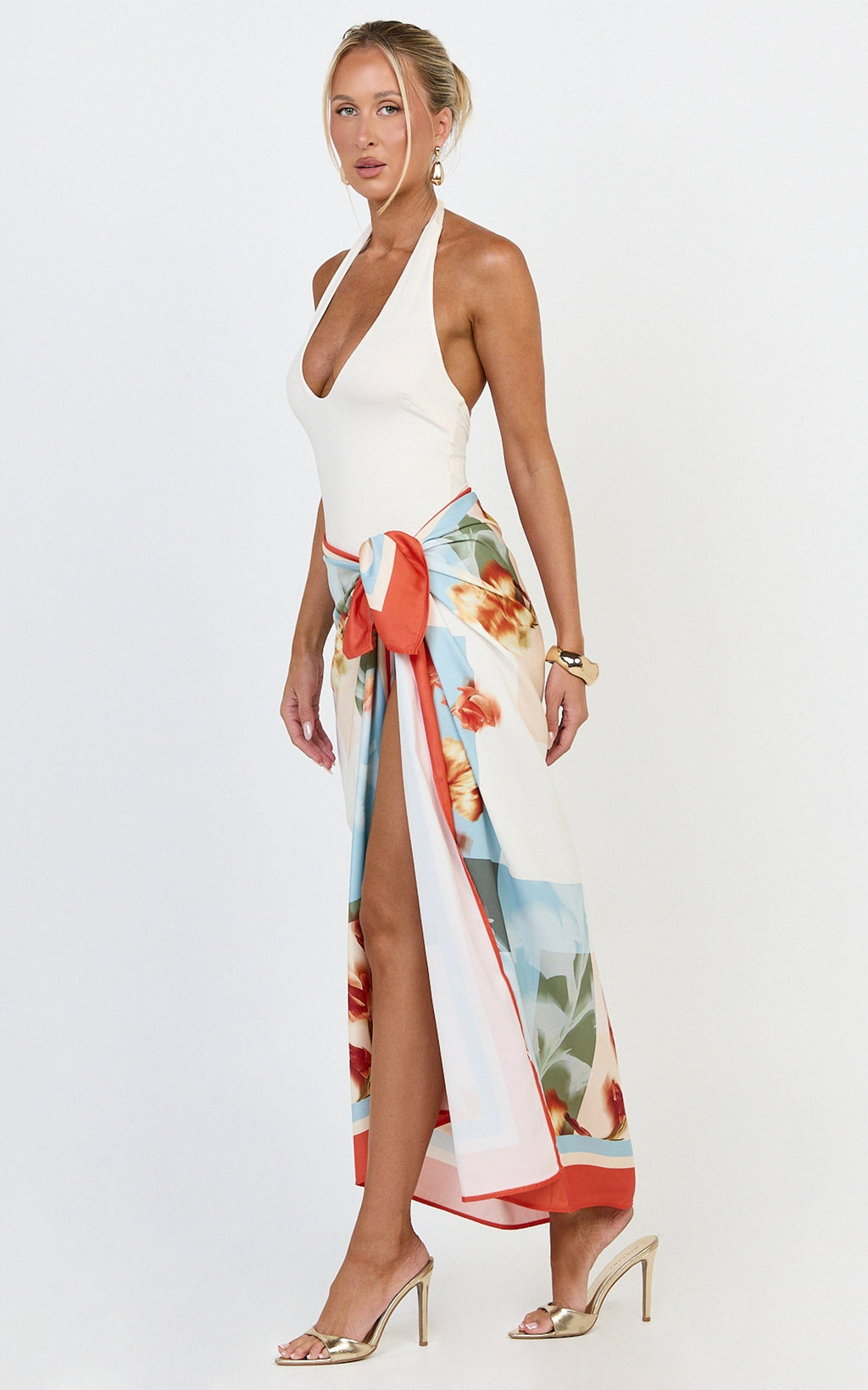 Soleil Maxi Skirt- Floral Border Print Tie Side Maxi Skirt in Soleil Multi Floral Print
